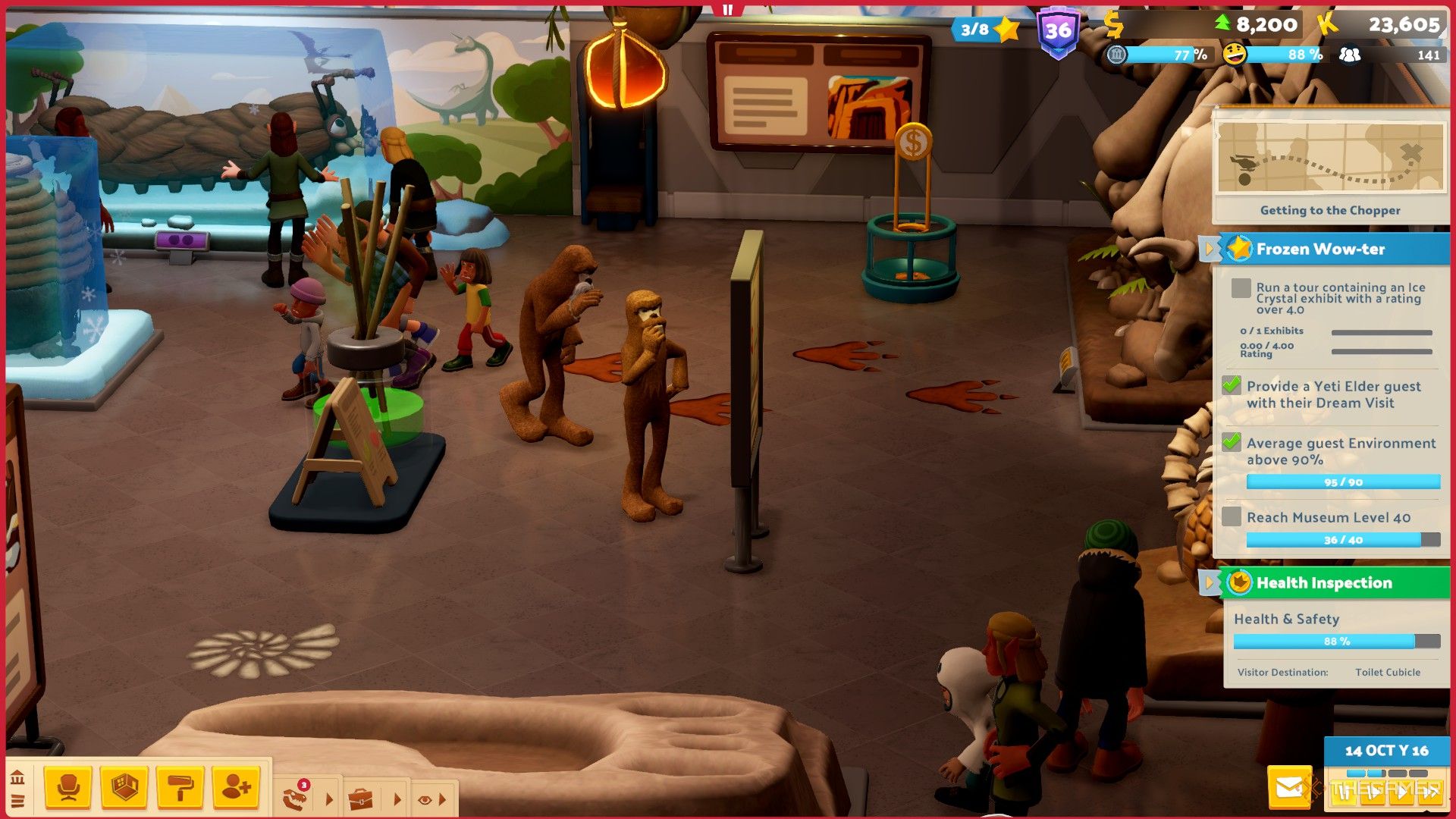 a pair of yeti elders read a map stand in two point museum.
