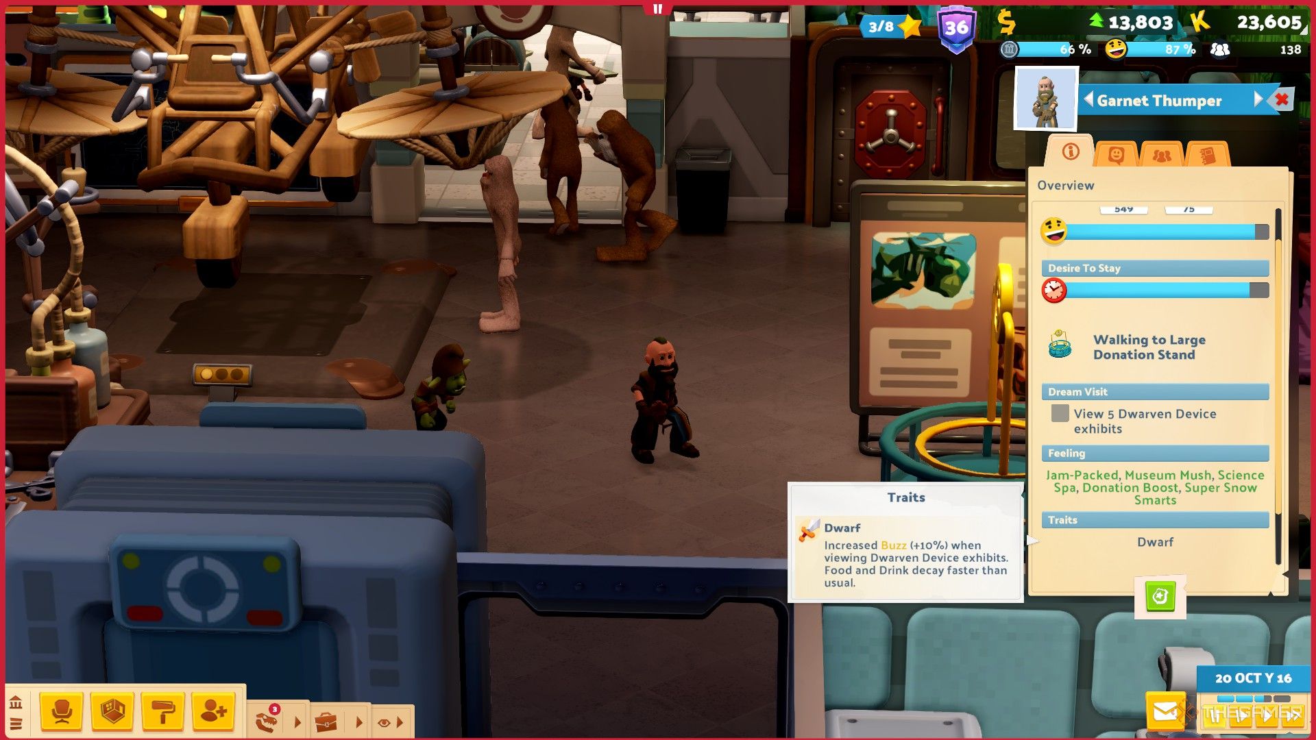 a dwarf guest visits the museum in two point museum.