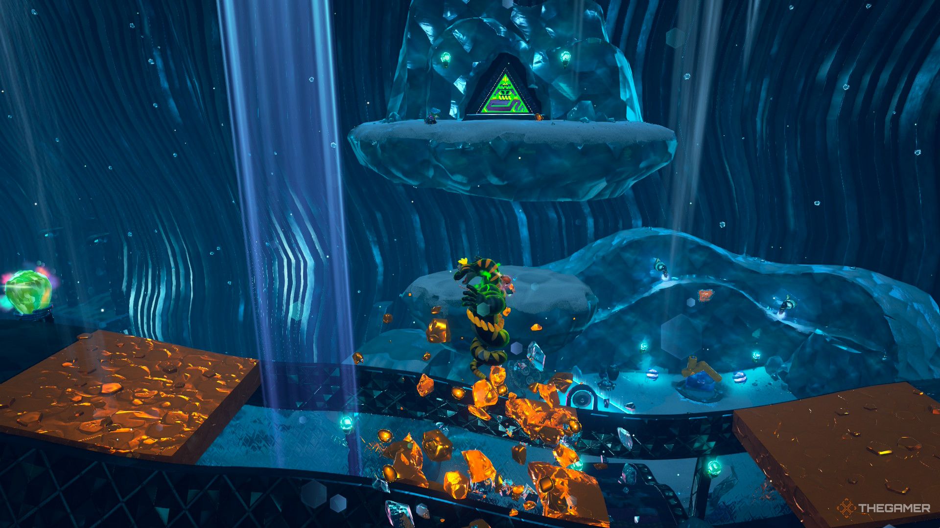 Jumping up through golden roof in Donkey Kong Bananza