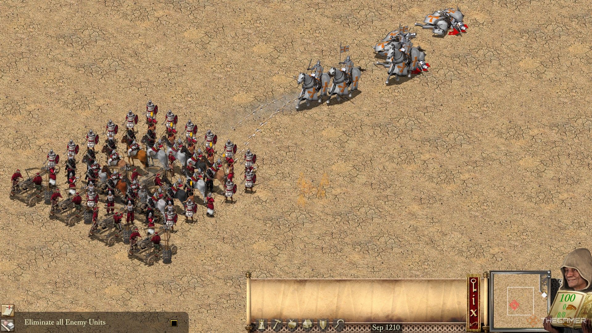 arabian fire ballistae stop a crusader knight charge in stronghold crusader: definitive edition.