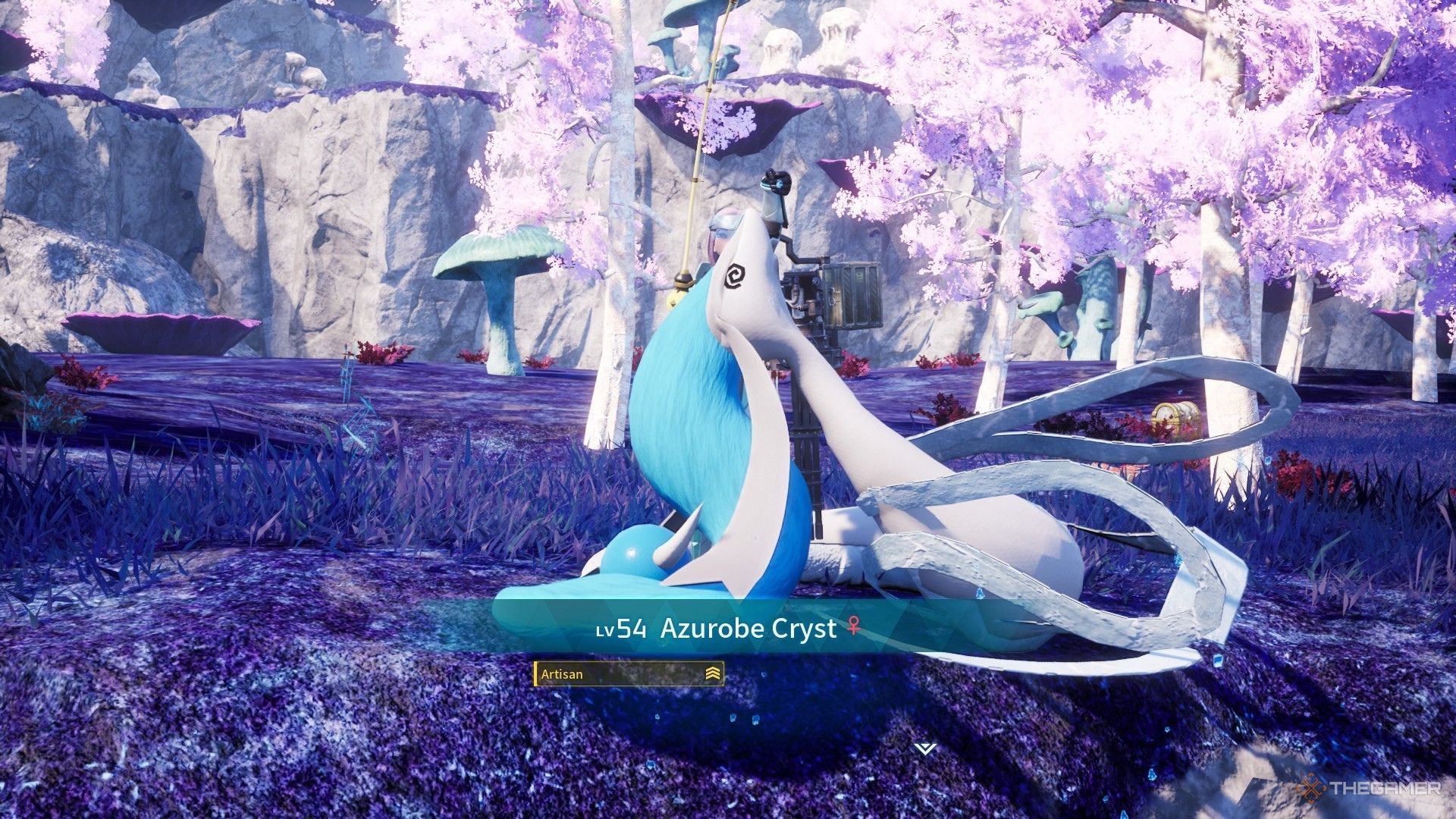 The player has just caught an Azurobe Cryst in Palworld.