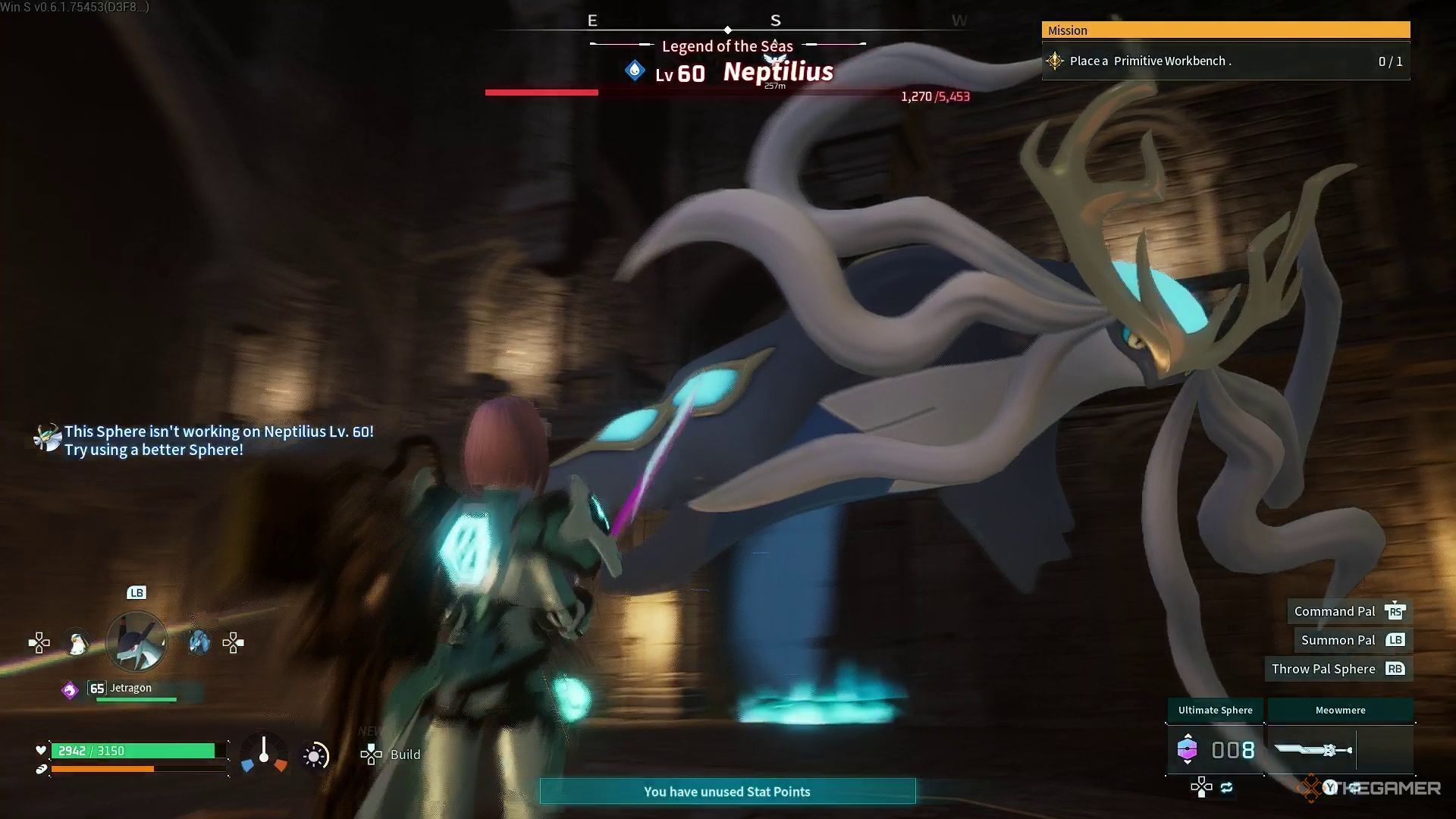 The player is fighting against Neptilius in Palworld.
