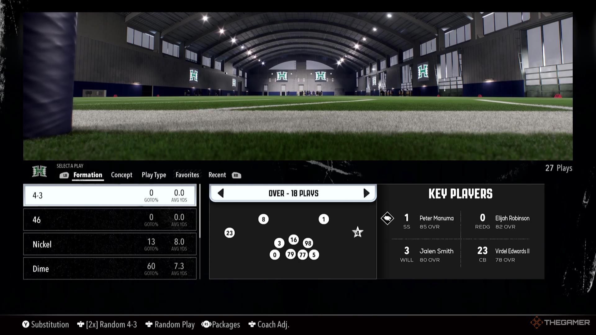 A 4-3 Over formation in College Football 26.
