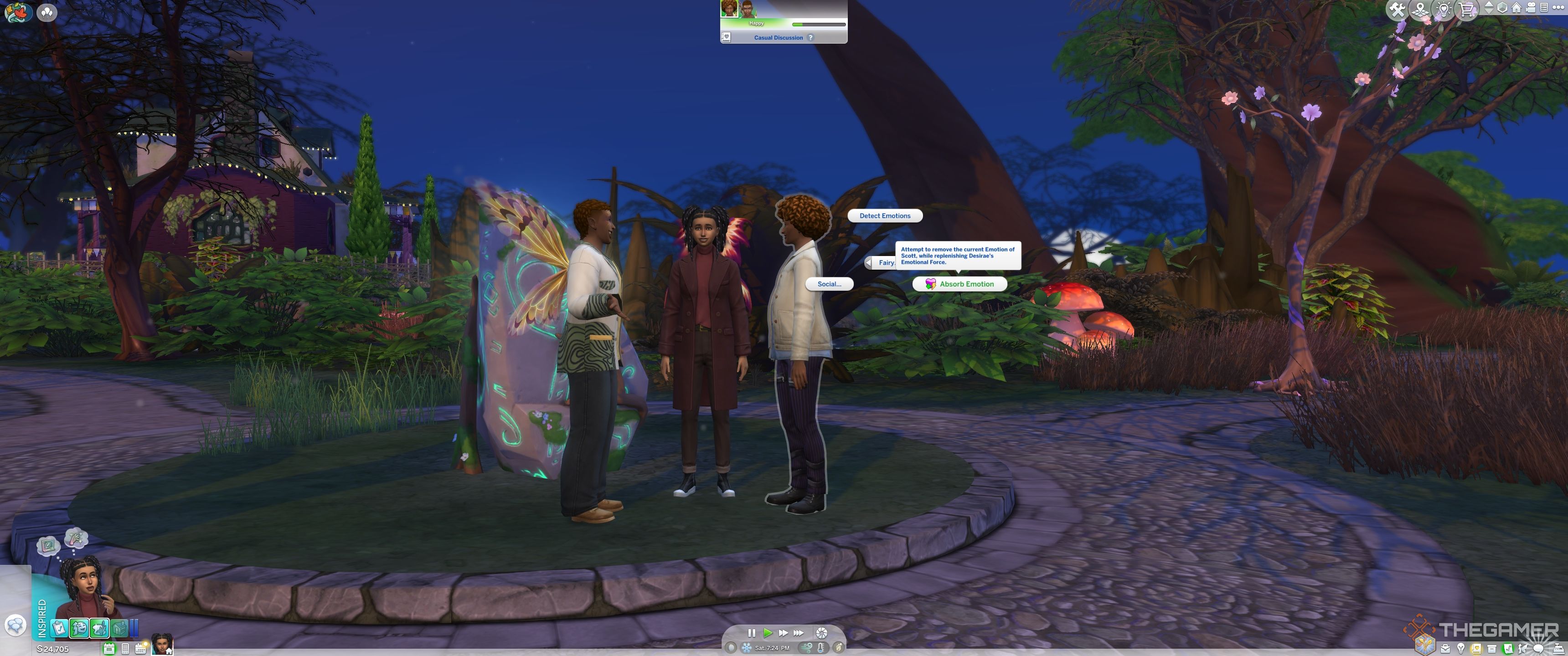 A fairy sim with absorb emotions menu visible  in The Sims 4 Enchanted By Nature.
