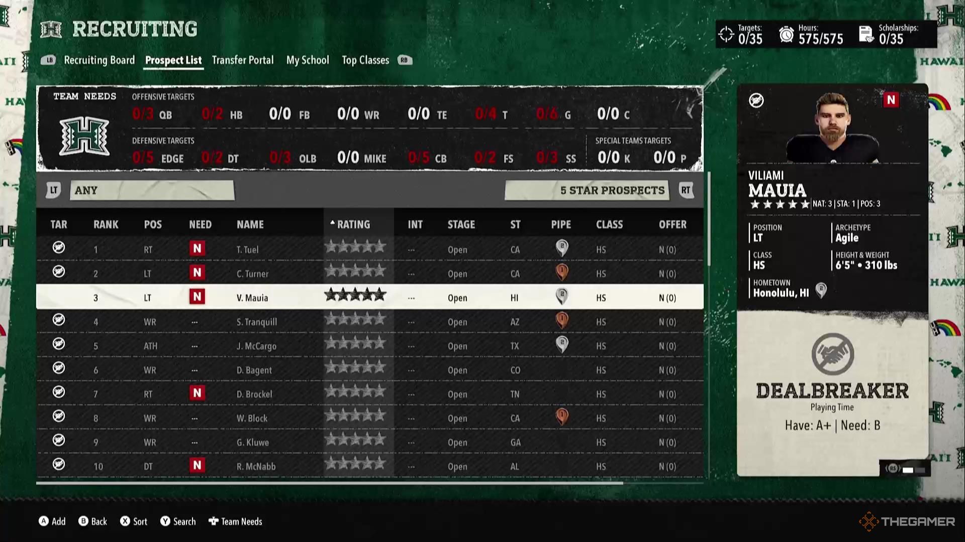 A five-star recruit in College Football 26.
