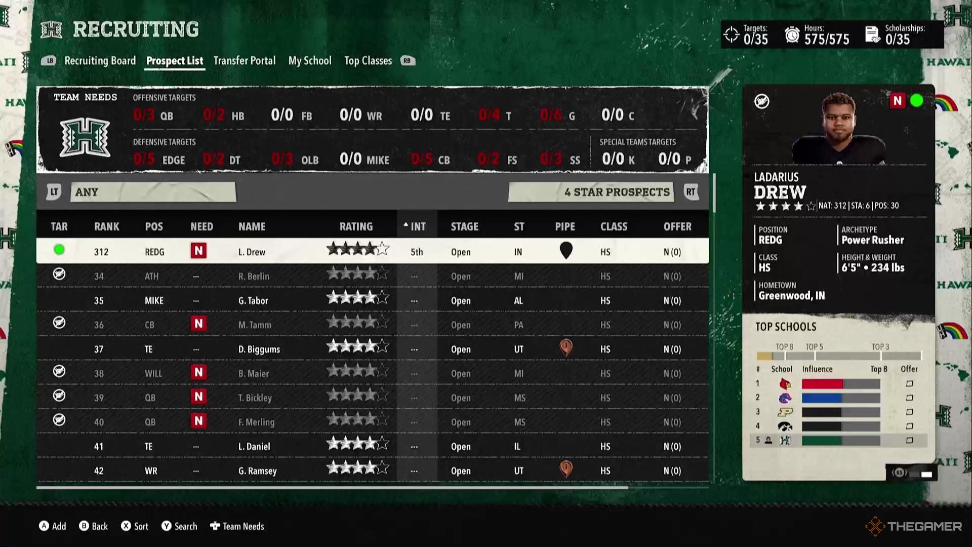 A four-star recruit with interest in College Football 26.