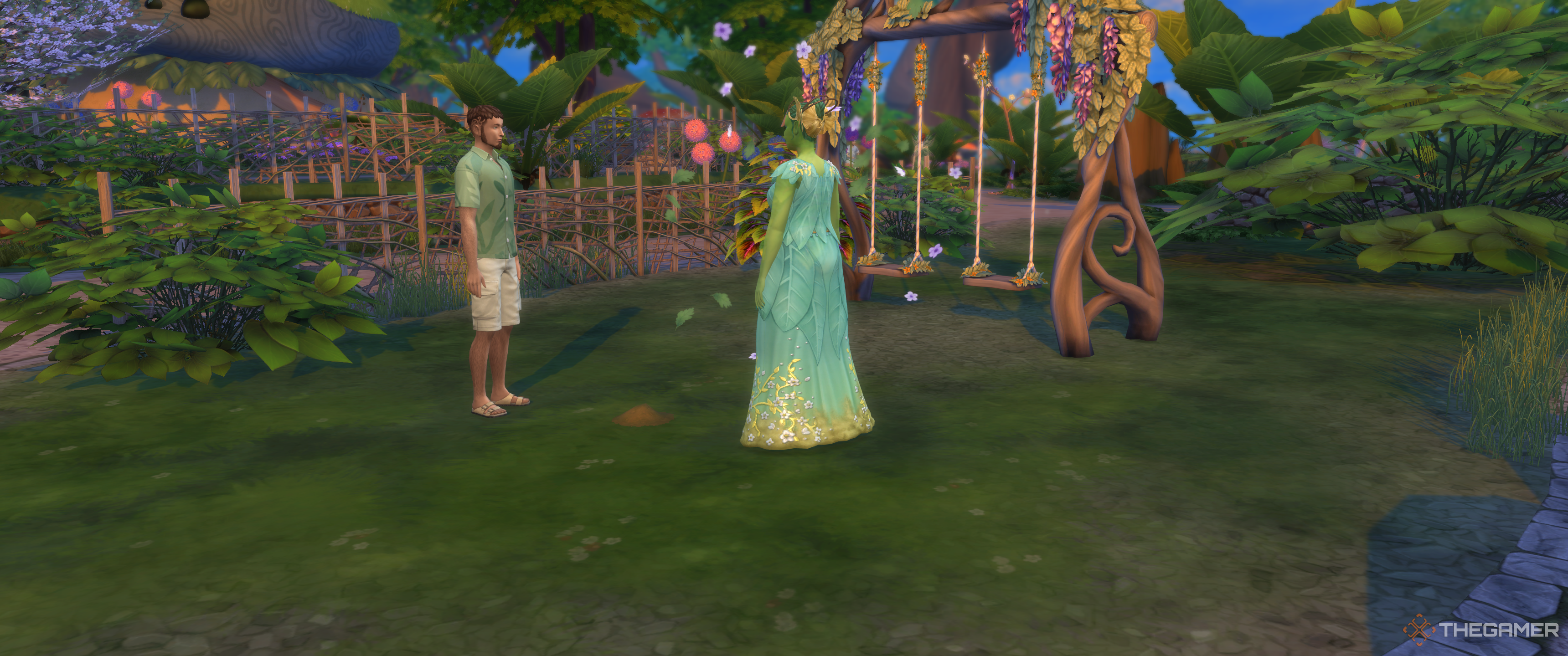 A male sim summoning mother nature in Everdew in The Sims 4 Enchanted By Nature.