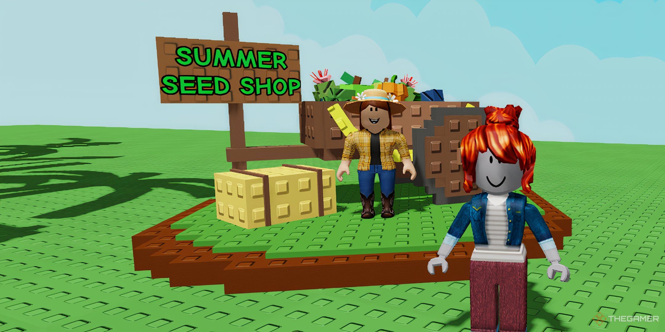 A player in front of the Summer Seed Shop in Roblox Grow a Garden.