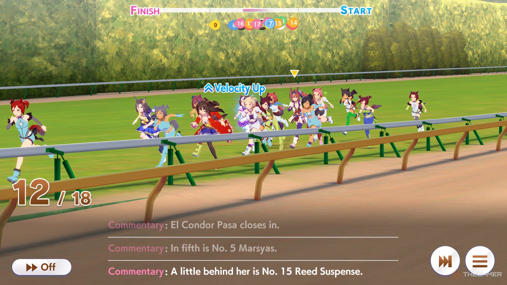 A racer is running fast due to increase in velocity in Umamusume Pretty Derby.