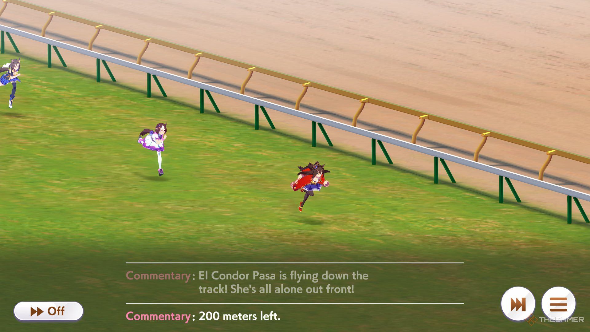 A racer is significantly leading in Umamusume Pretty Derby.
