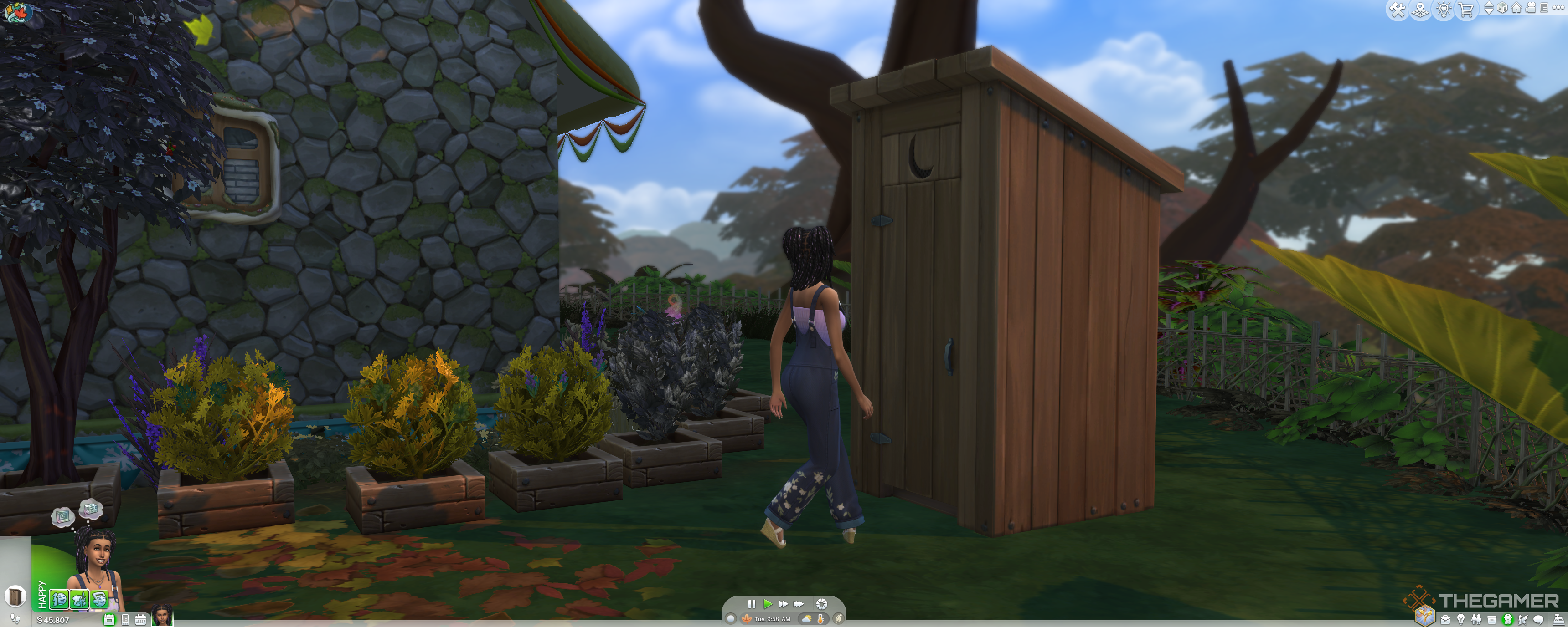 A Sim going to use the wooden throne.