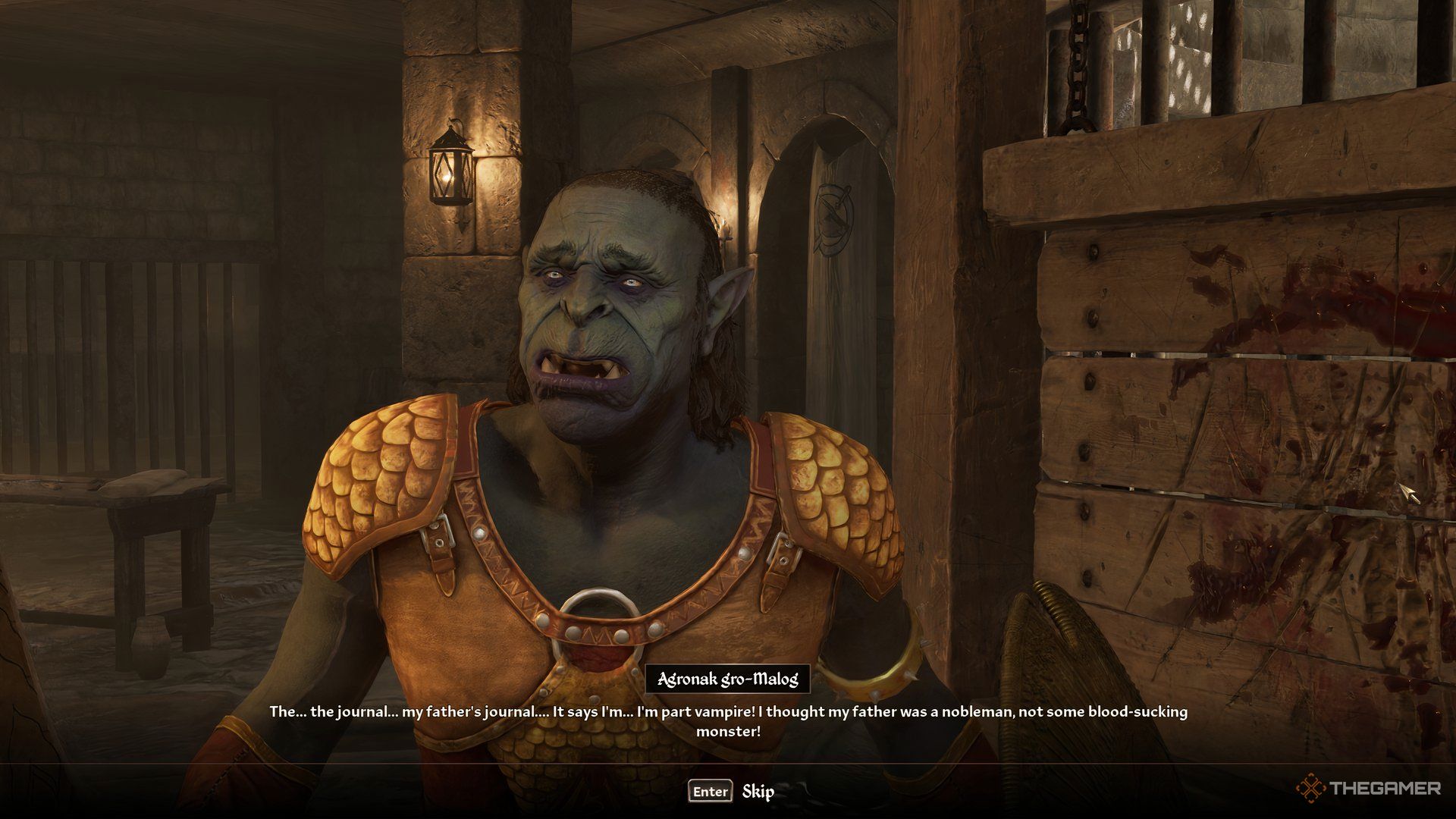 Agronak talking about his father's journal in Oblivion Remastered.
