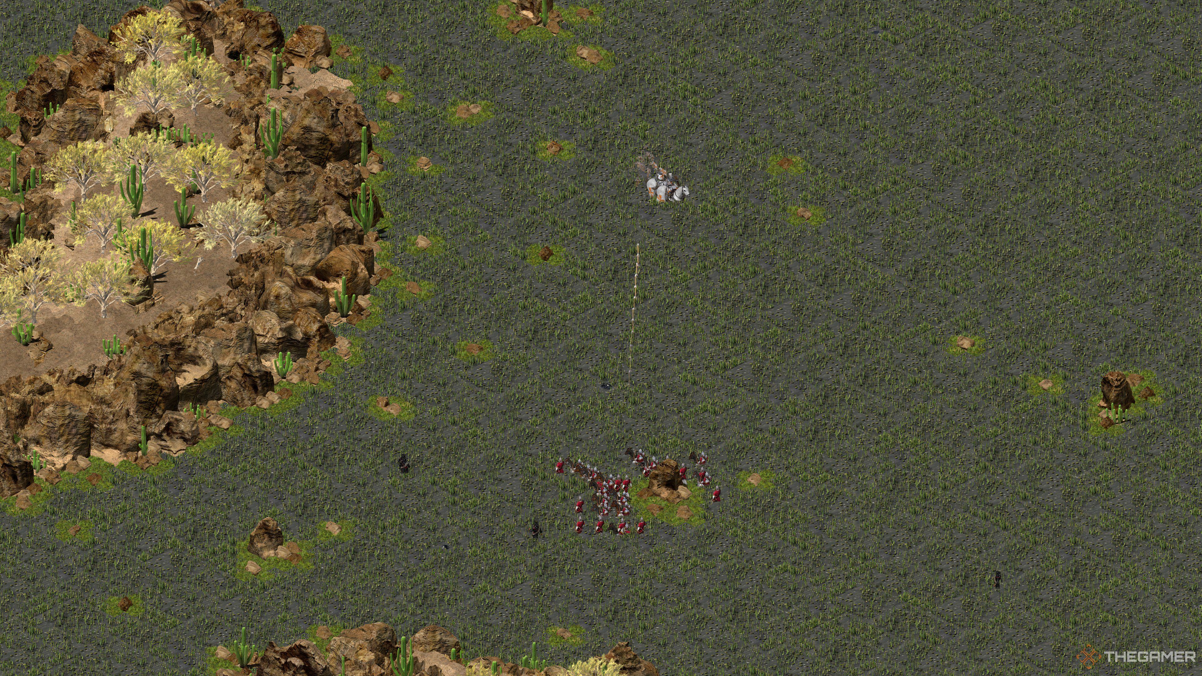 Archers and Horse Archers firing on enemy units in a swamp in Stronghold Crusader Definitive Edition.
