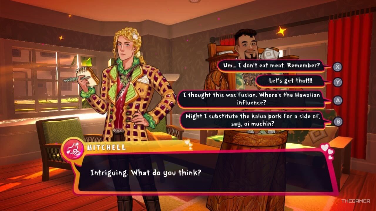 Asking Koa for a substitution on one of Mitchell Linn's dates in Date Everything!