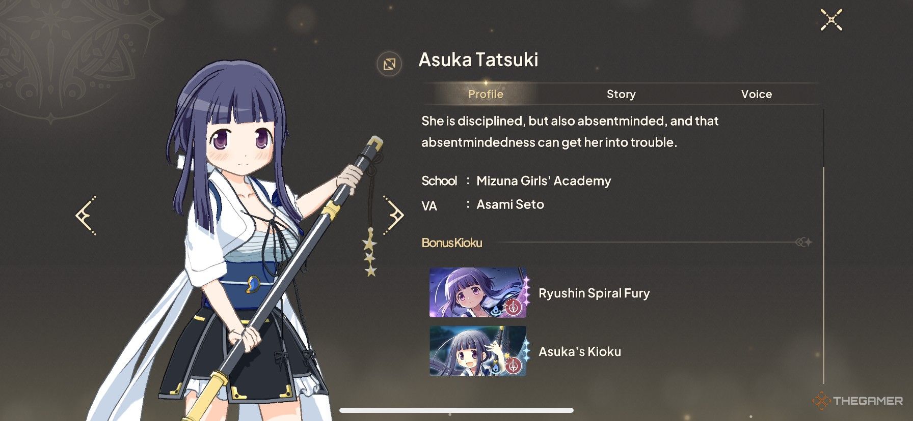 Asuka Tatsuki's page in Madoka Magica Magia Exedra