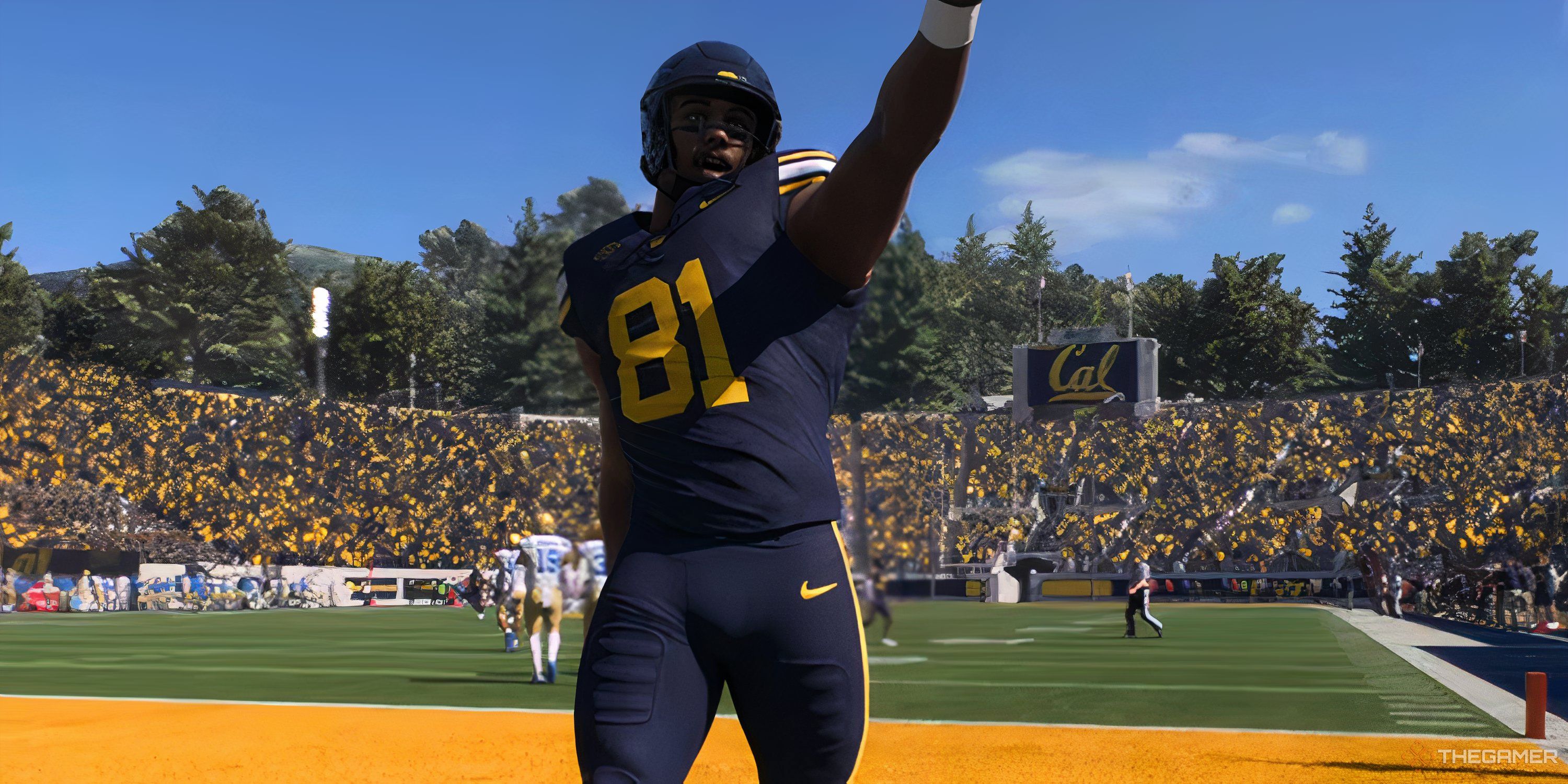 A Cal player pointing into the stands in College Football 26.