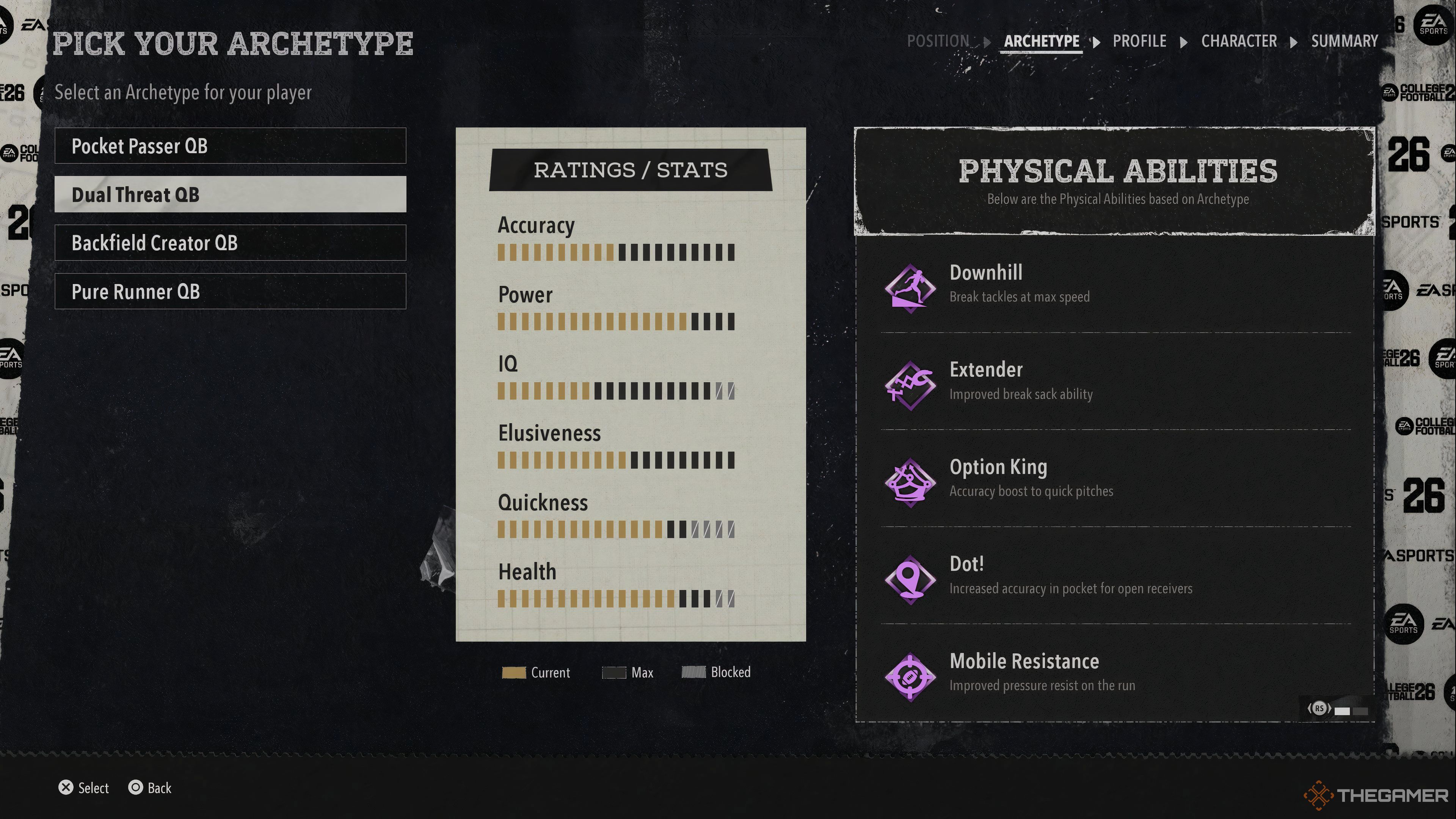 The Dual Threat stats and physical ability suite in College Football 26.
