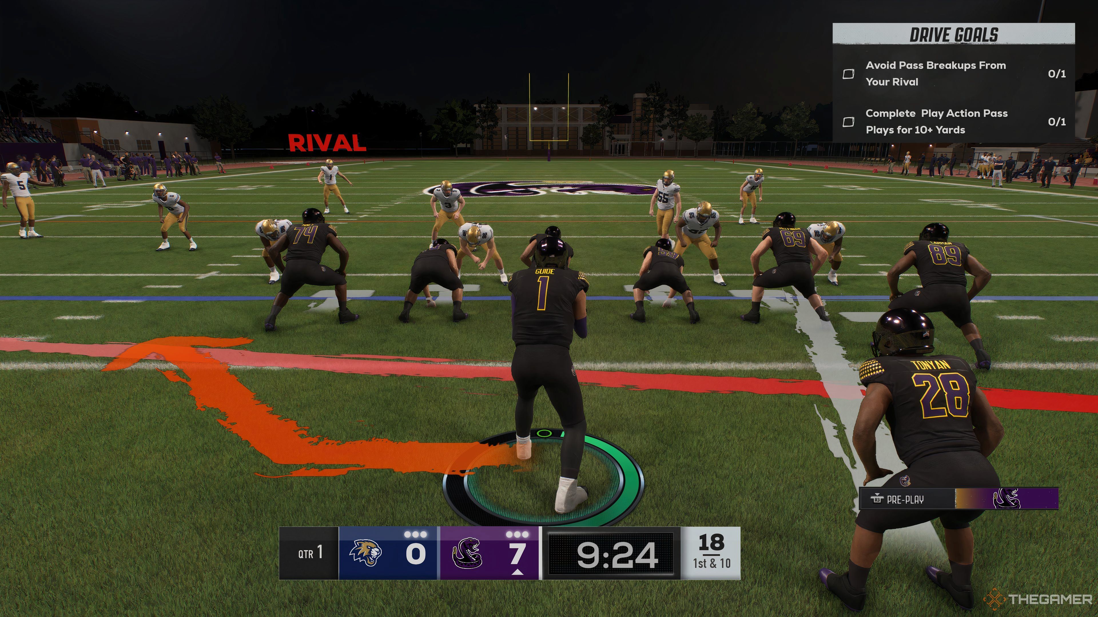 Taking a snap in high school in Road to Glory in College Football 26.