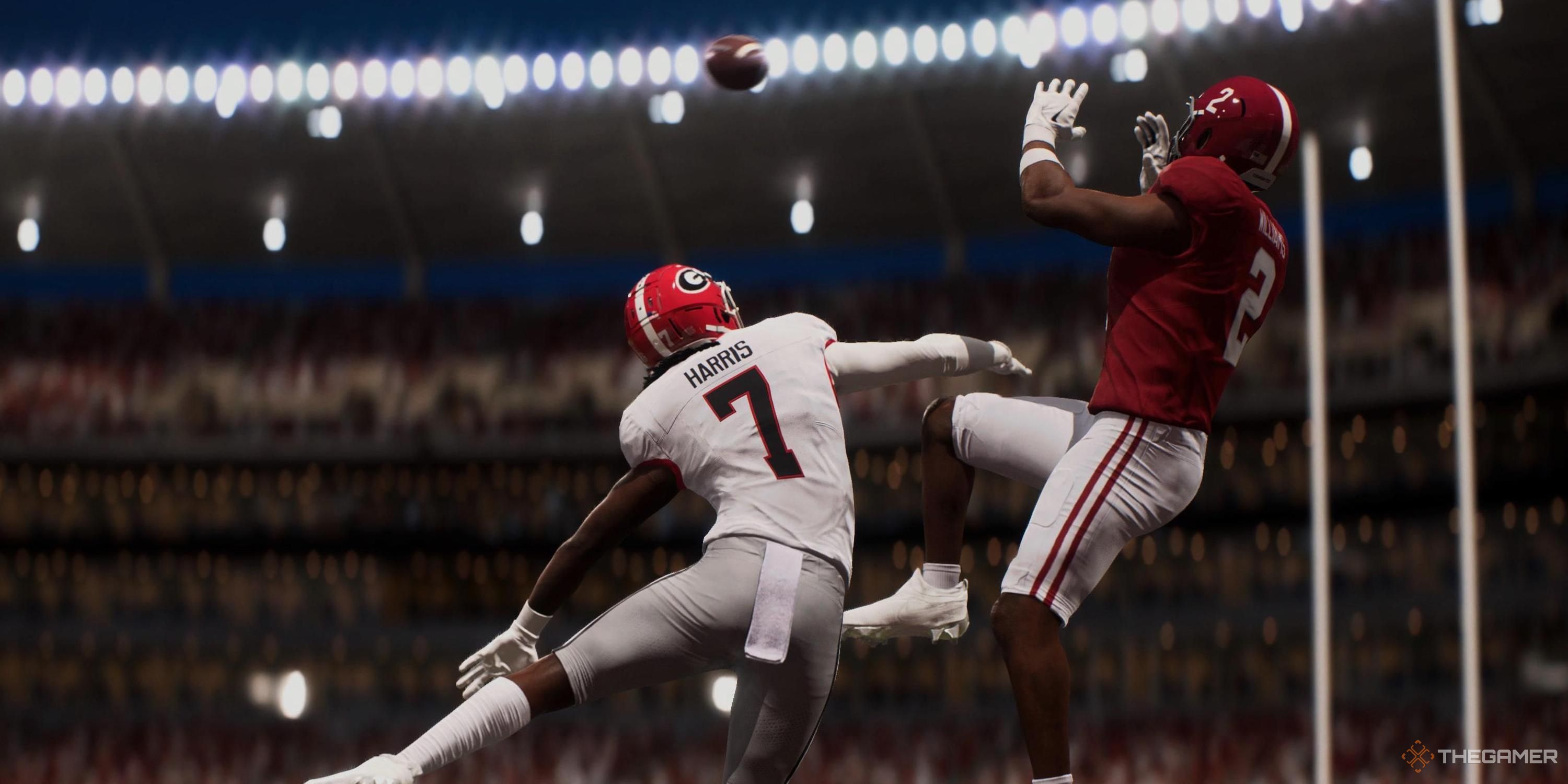 A receiver going up for a pass in College Football 26.