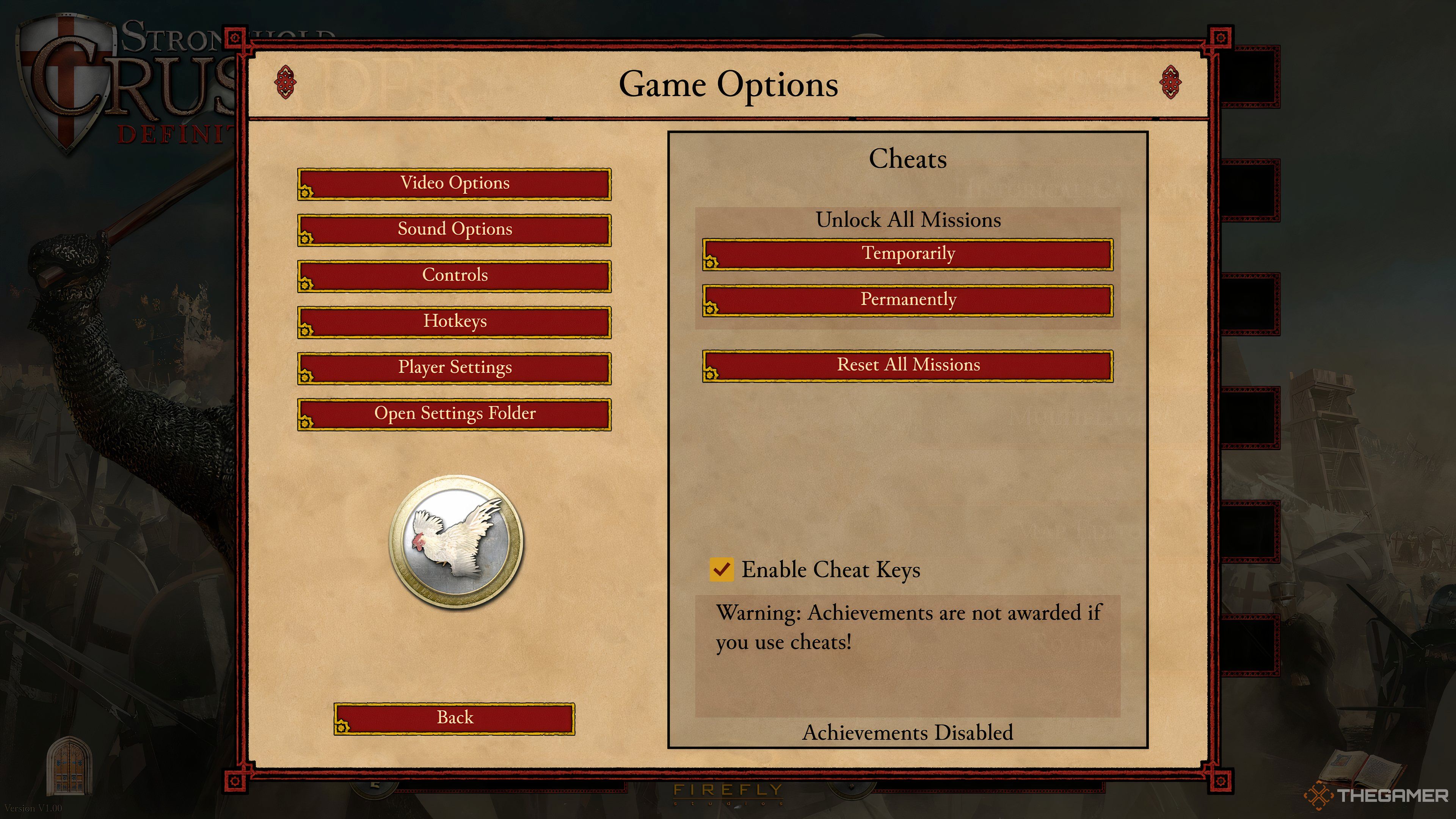 Cheats and Chicken Button in Stronghold Crusader Definitive Edition.-1