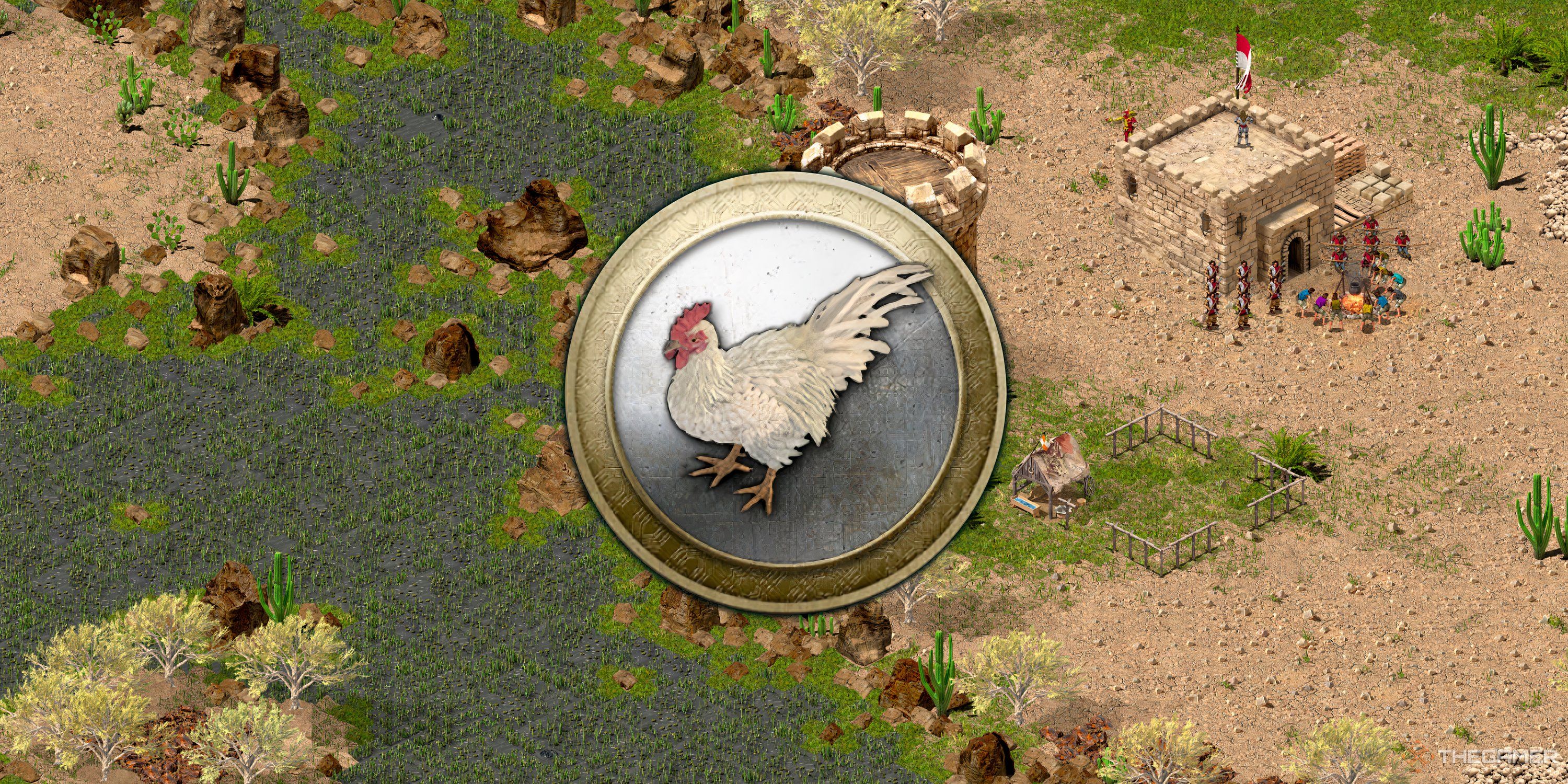Chicken Icon over a starting mission map in Stronghold Crusader Definitive Edition.-3