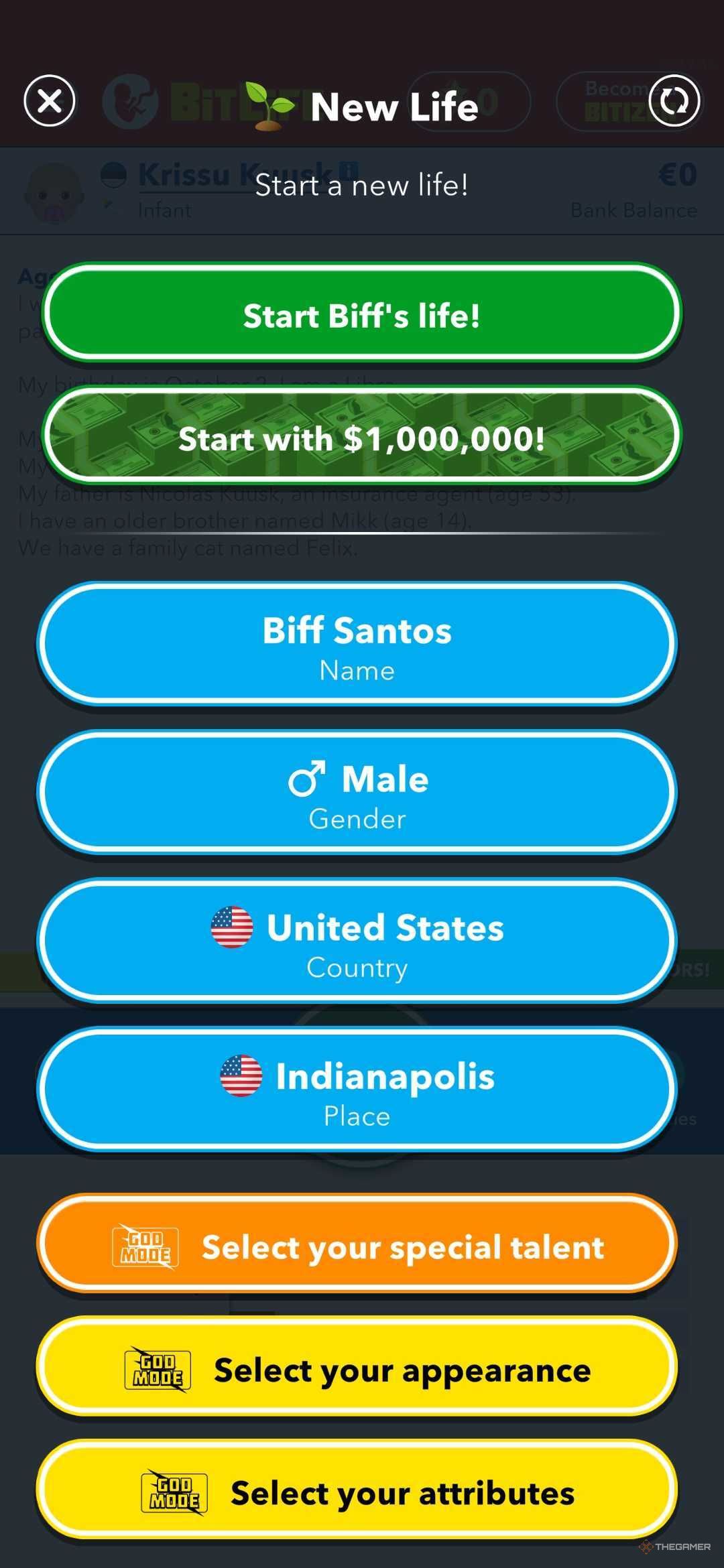 Choosing where you are born in BitLife.