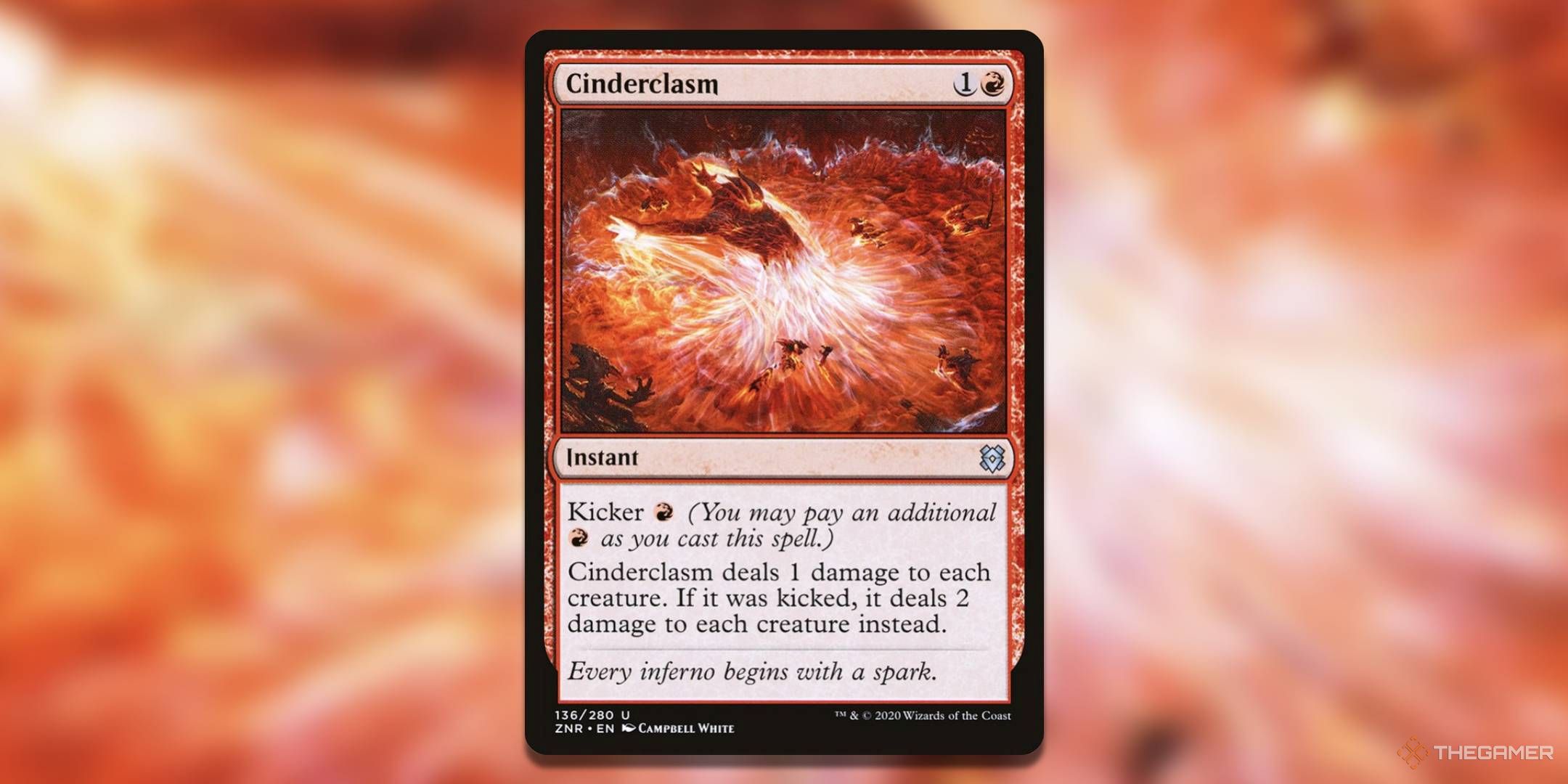 The Cinderclasm card, from Magic: The Gathering's Zendikar Rising.