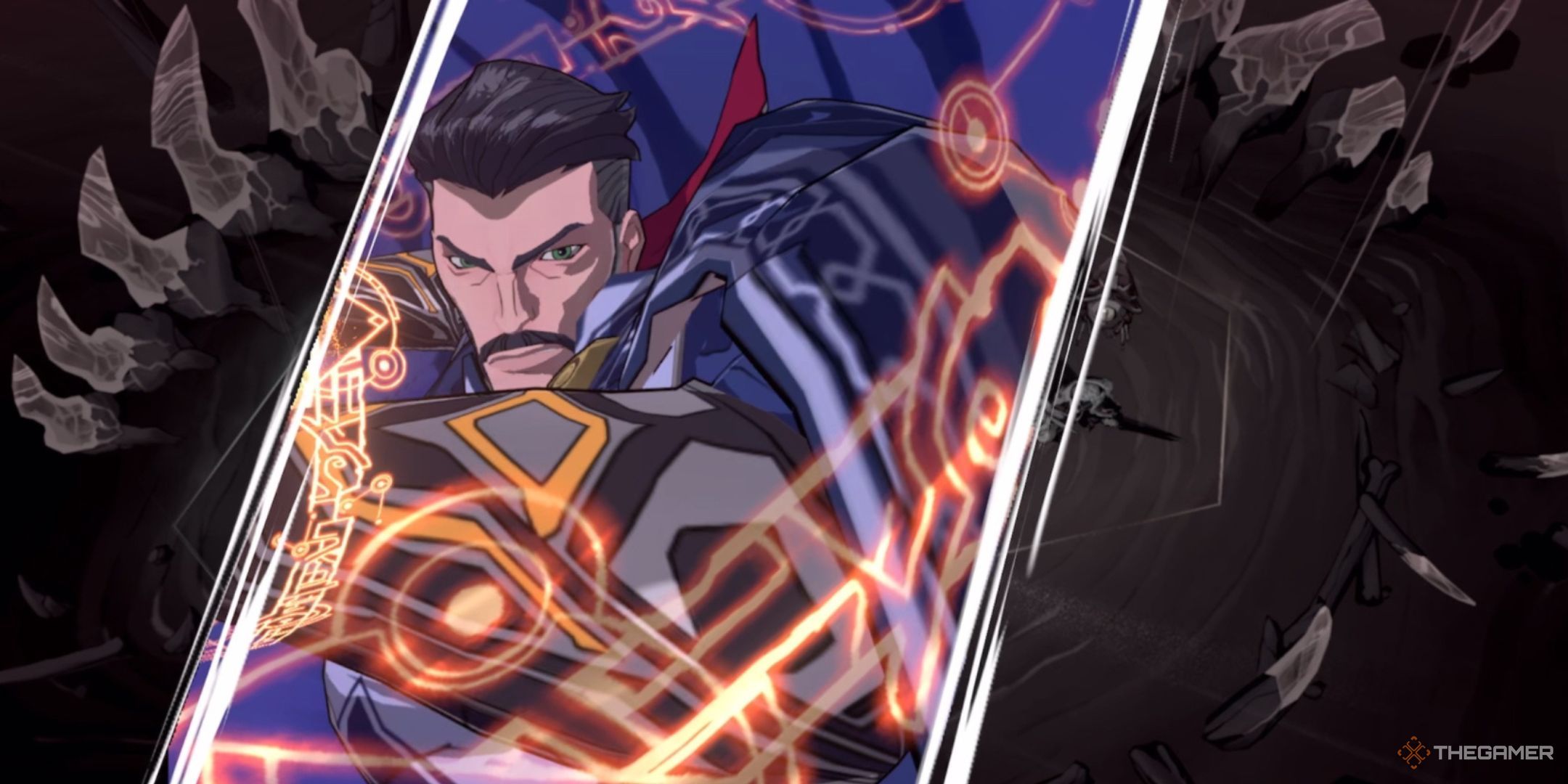 Doctor Strange looks at us as he performs his Ultimate Ability in Marvel Mystic Mayhem.