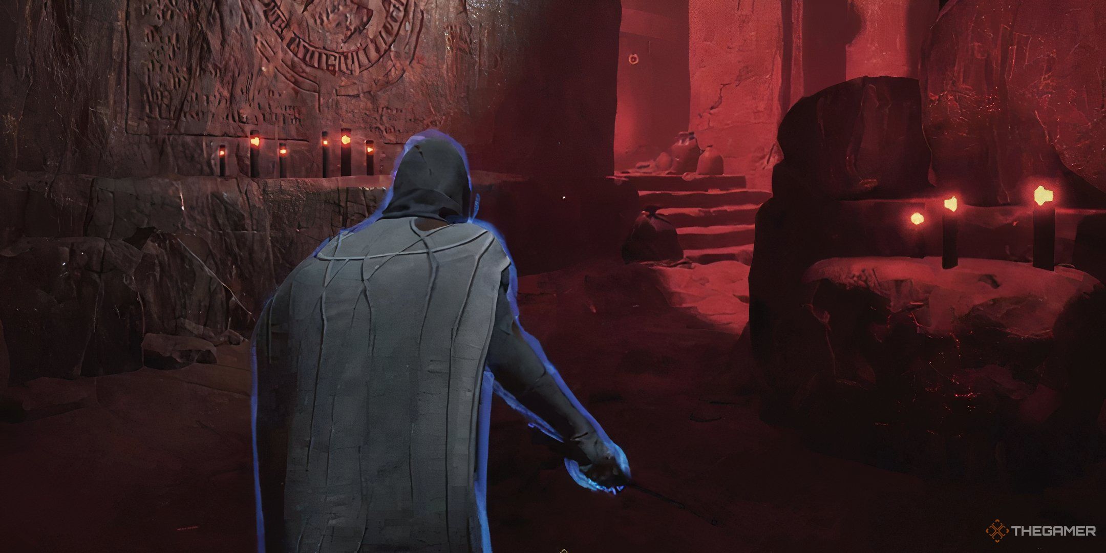 A player entering Stonestep Village in Dune: Awakening, brandishing a sword.