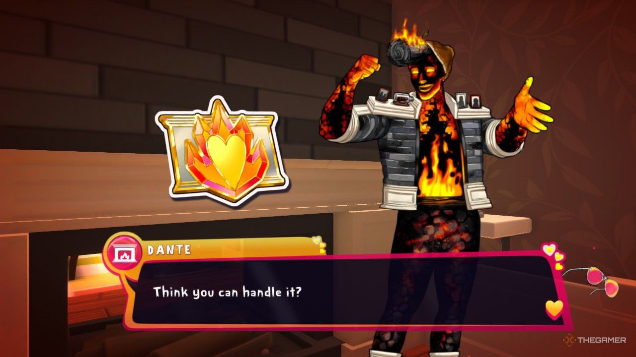 Dante giving you the Way of the Heart collectible in Date Everything!