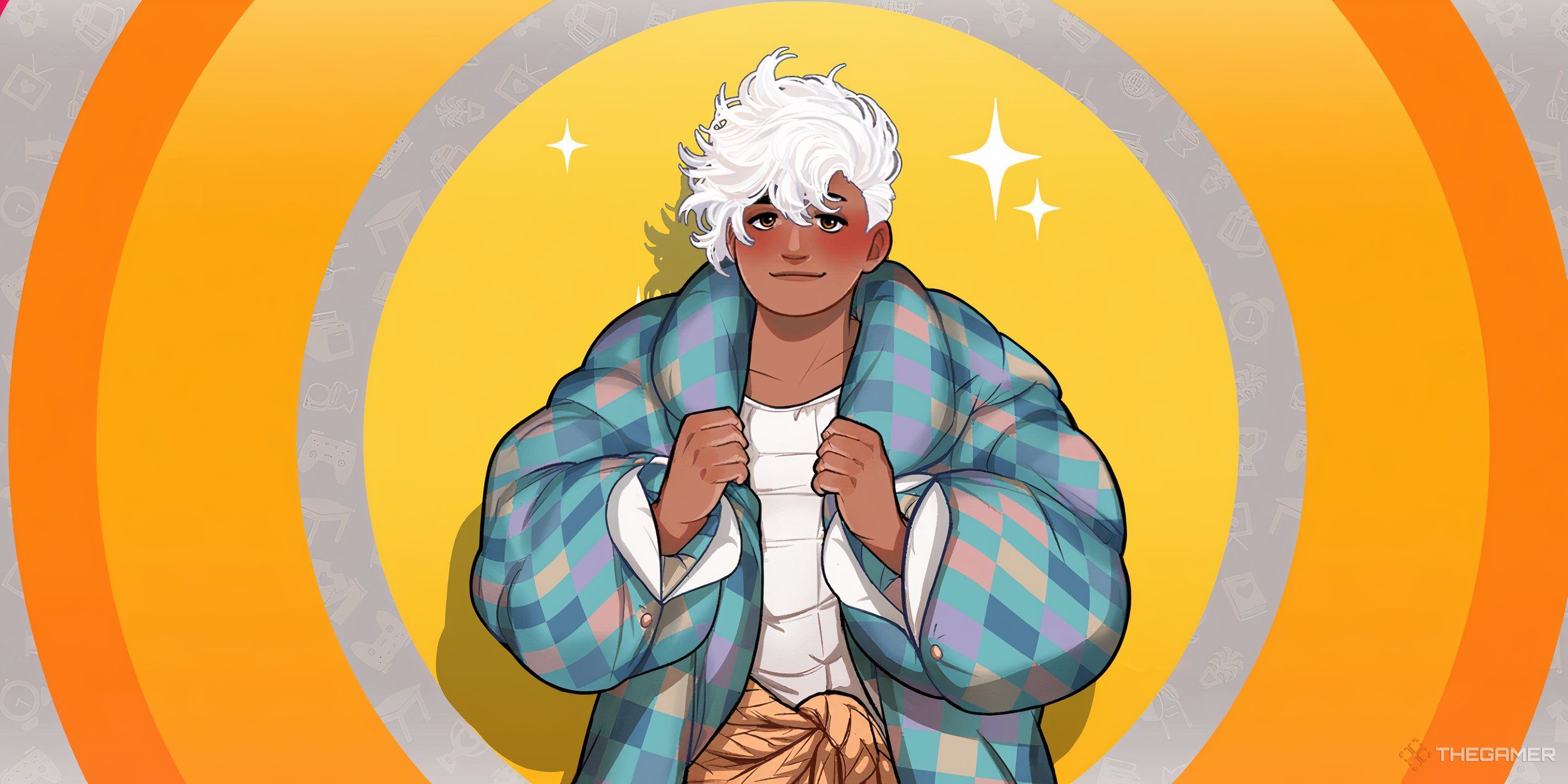 Mateo on an orange and silver circle background.