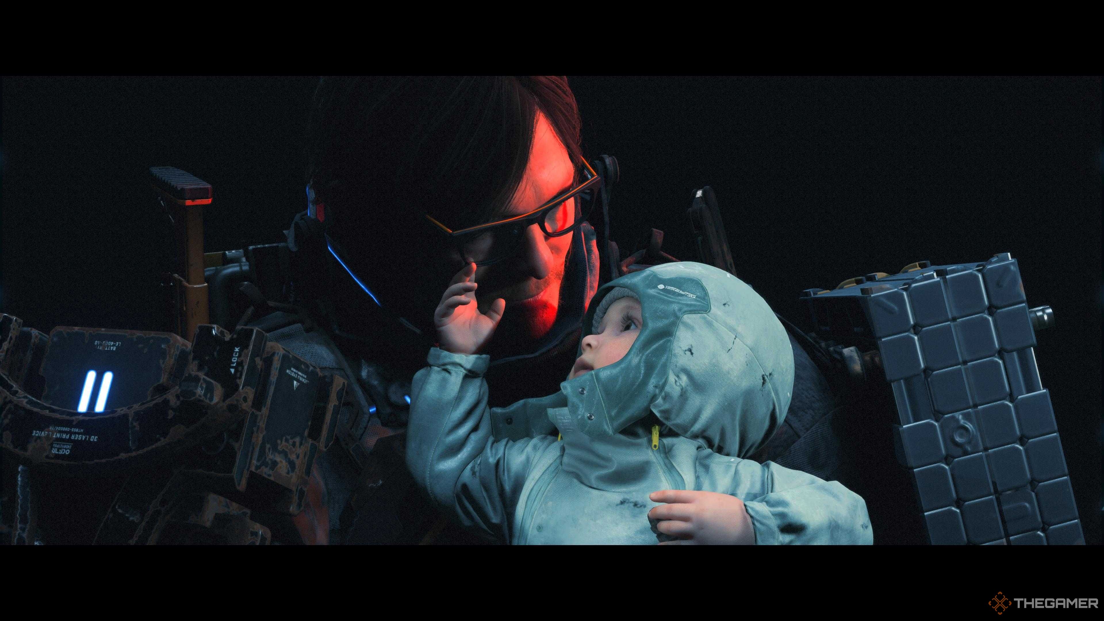 Death Stranding 2 Sam holding Lou.