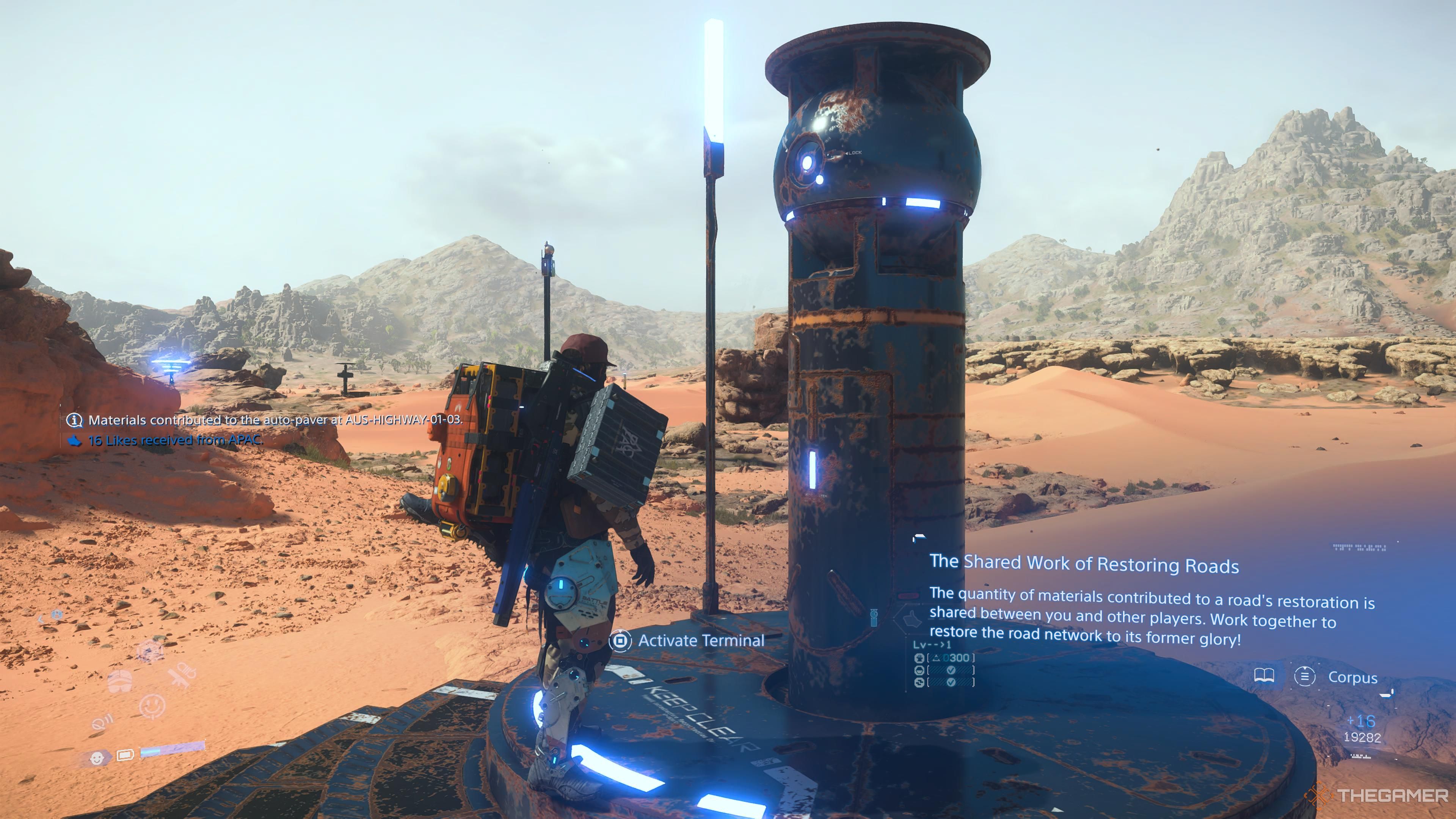 Sam standing by a destroyed auto-paver in death stranding 2: on the beach.