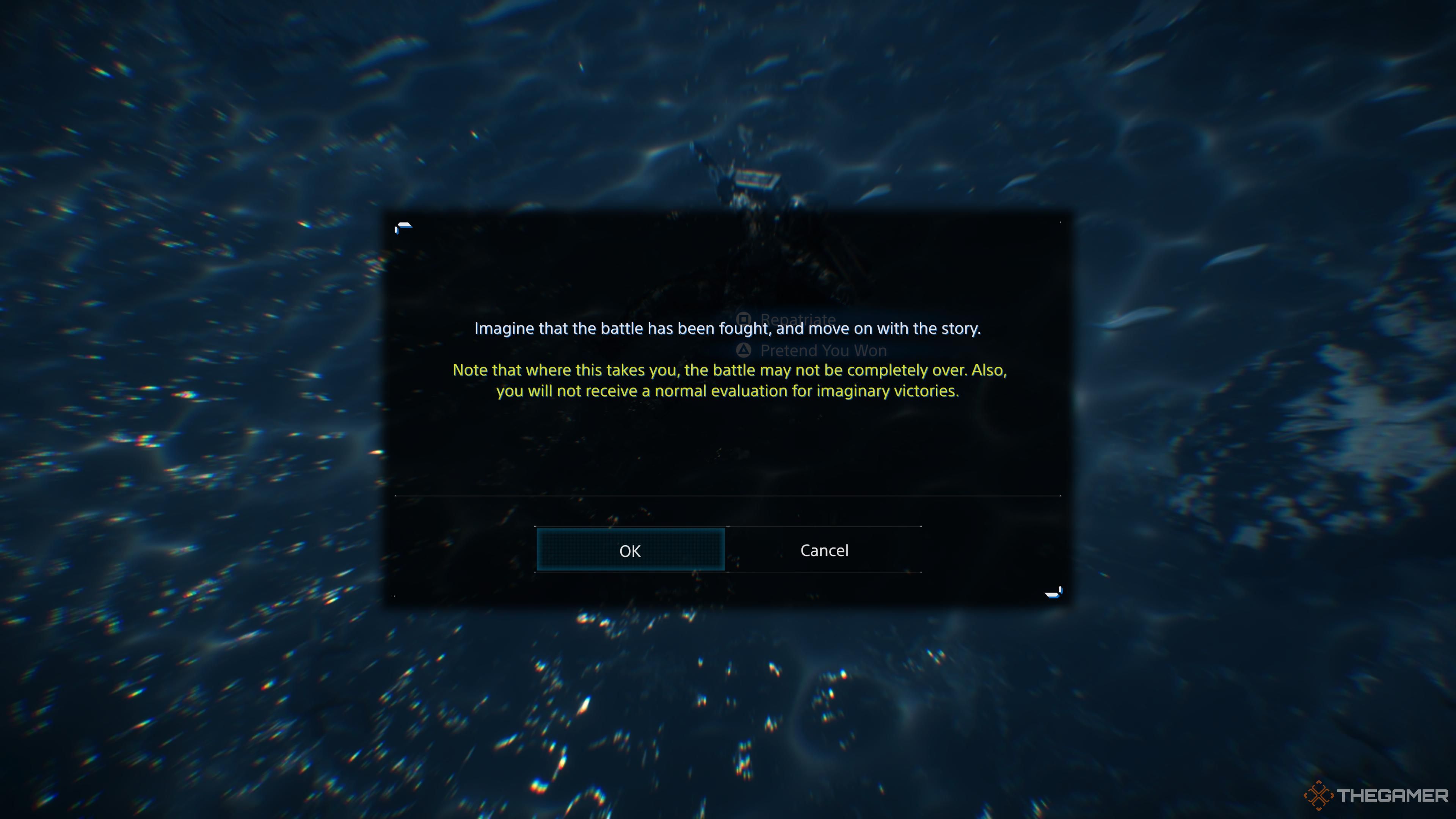 A window explaining what happens when you use Pretend You Won in Death Stranding 2.