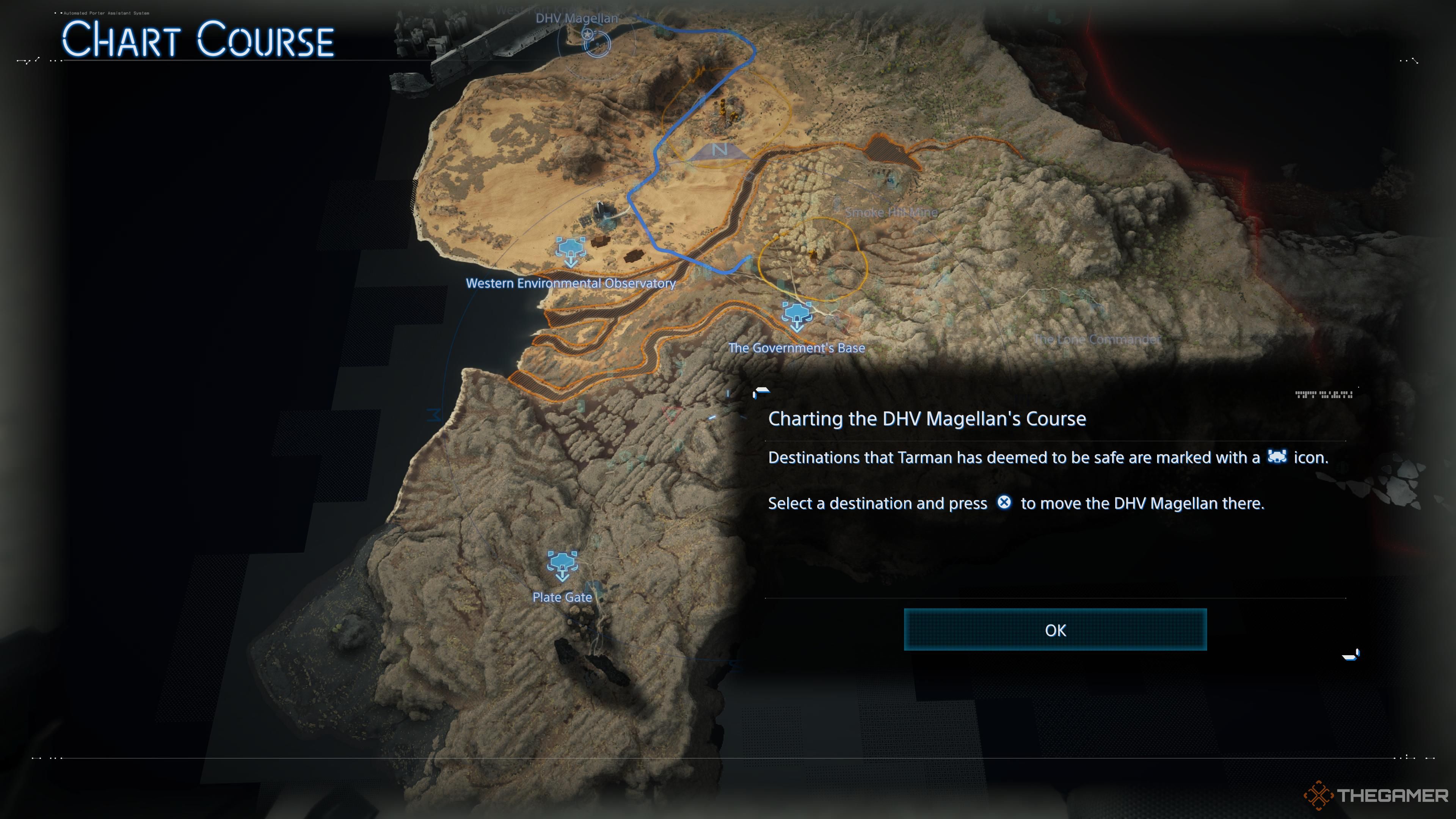 A tutorial showing the location the DHV Magellan can travel to in death stranding 2 on the beach.