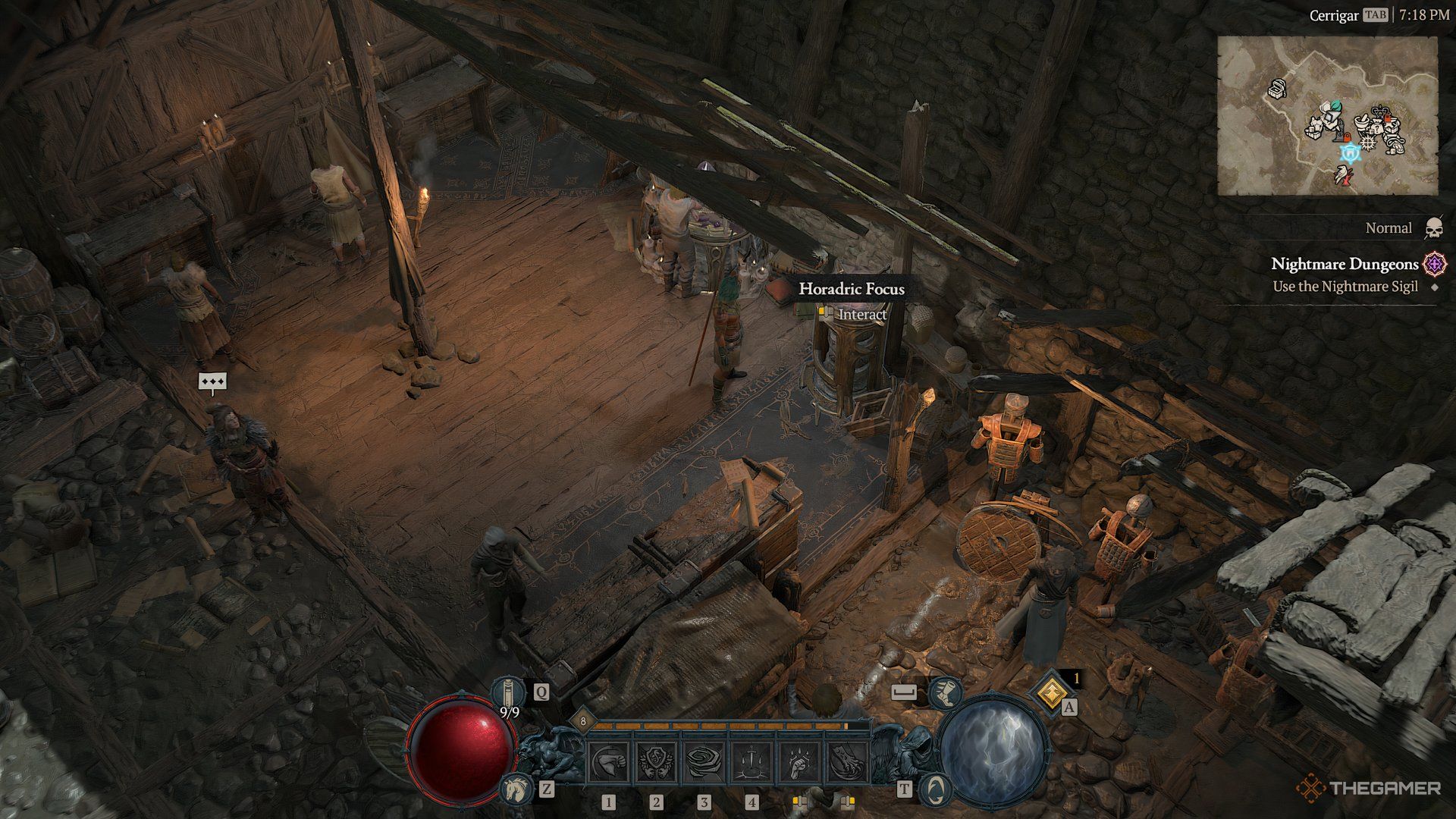 Player at the Horadric Focus in Diablo 4 and is about to interact with it. 