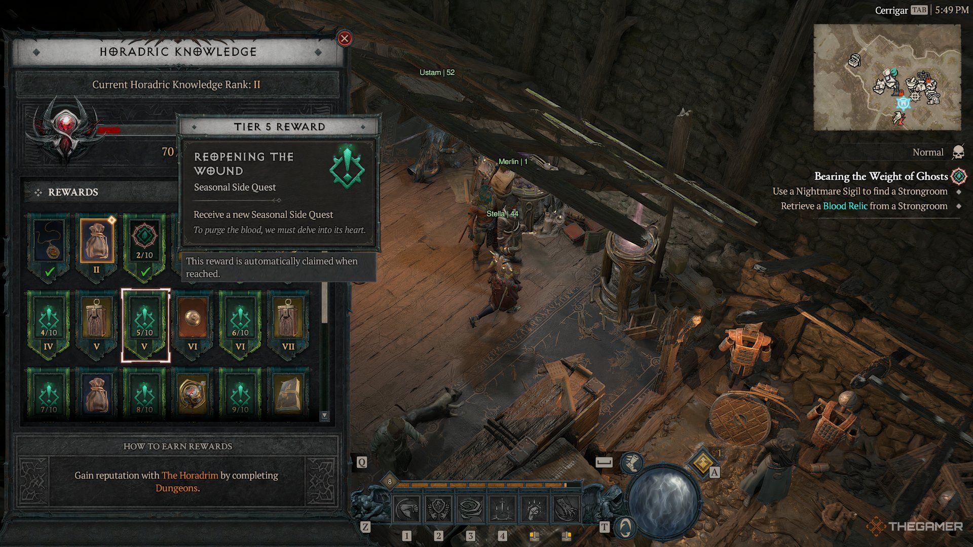 At the Horadric Knowledge Reward window in Diablo 4. The rank is at the top with all the rewards at the bottom.