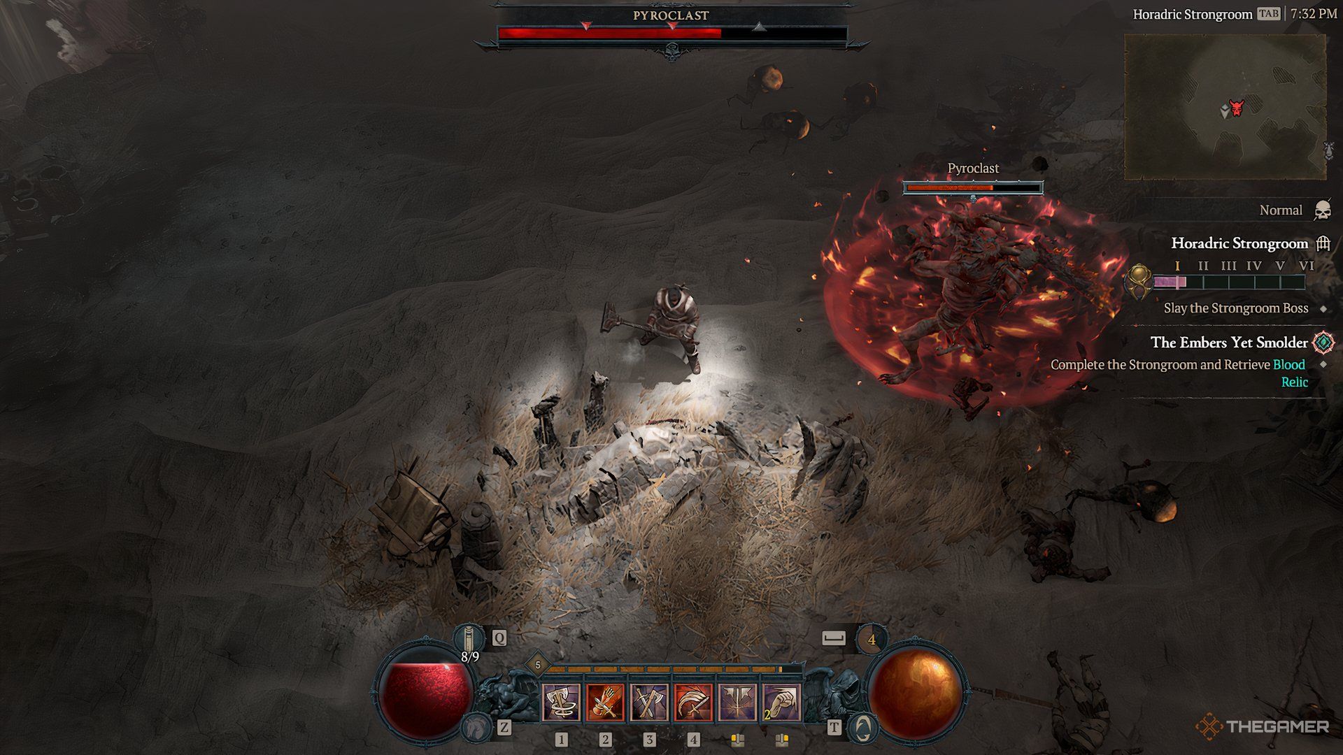 Player fighting a Pryoclast boss in Diablo 4. 