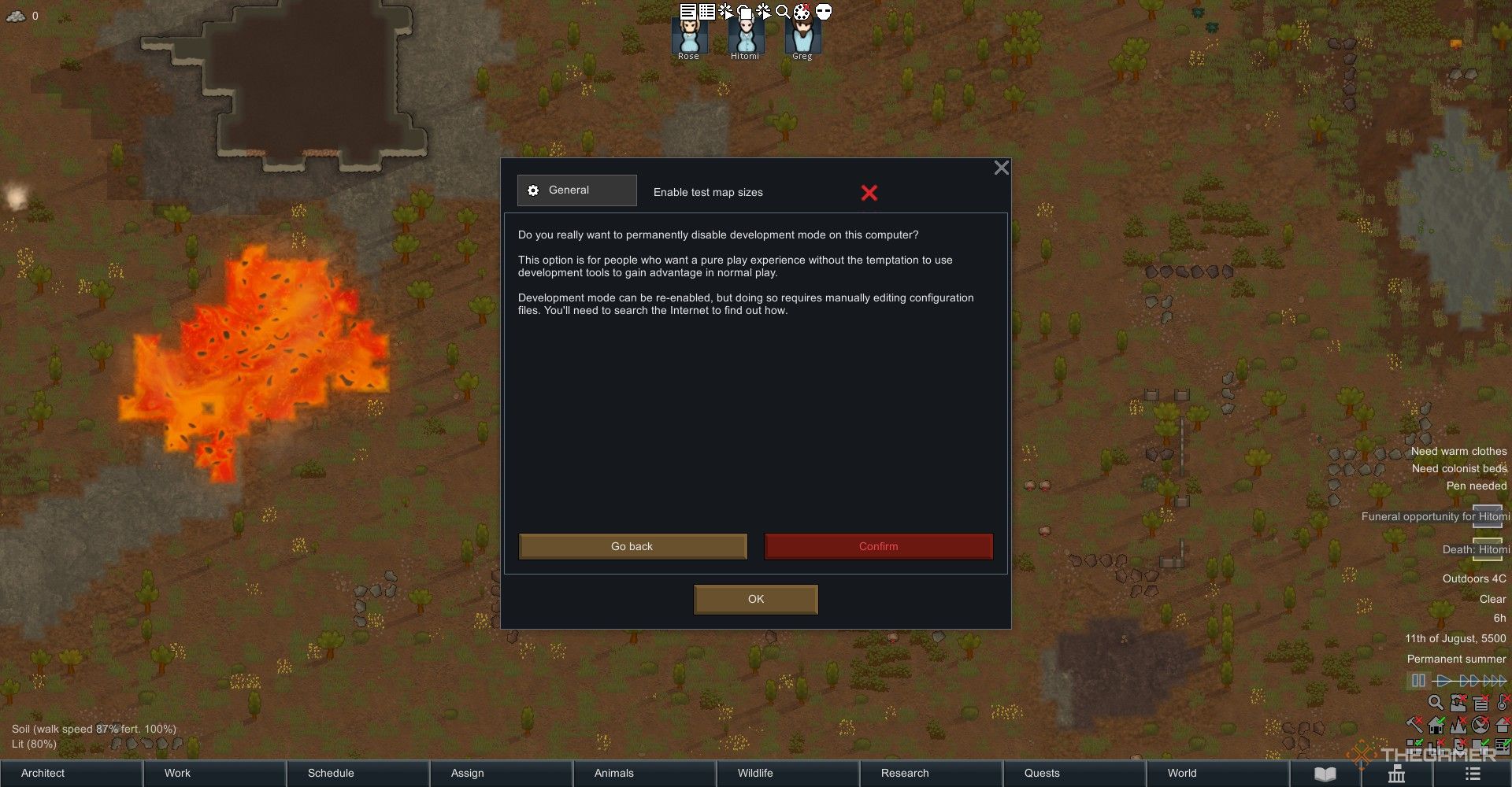 Disabling the dev menu in Rimworld.