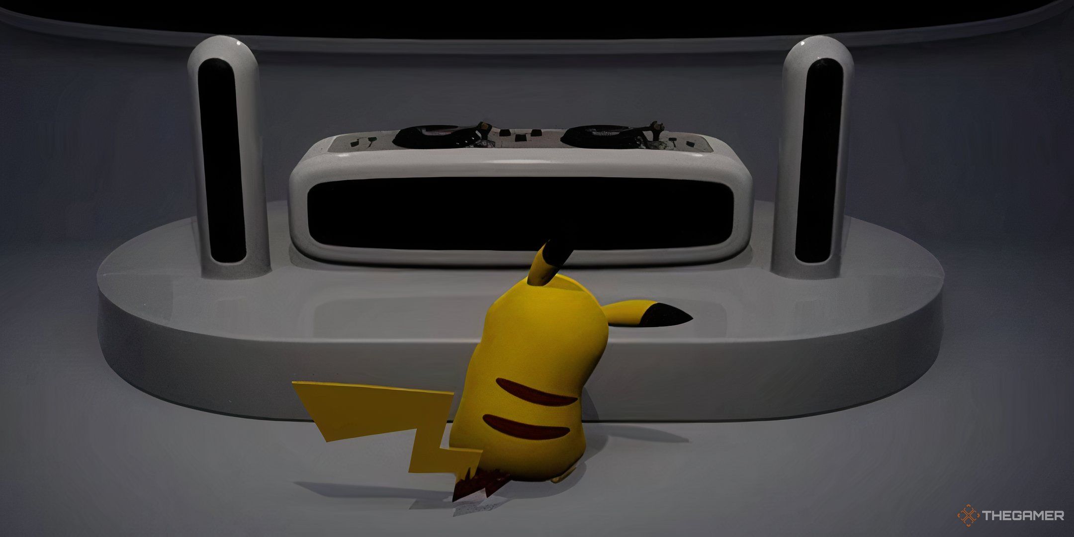 DJ Pikachu in front of a sound system teasing Pokemon Presents.