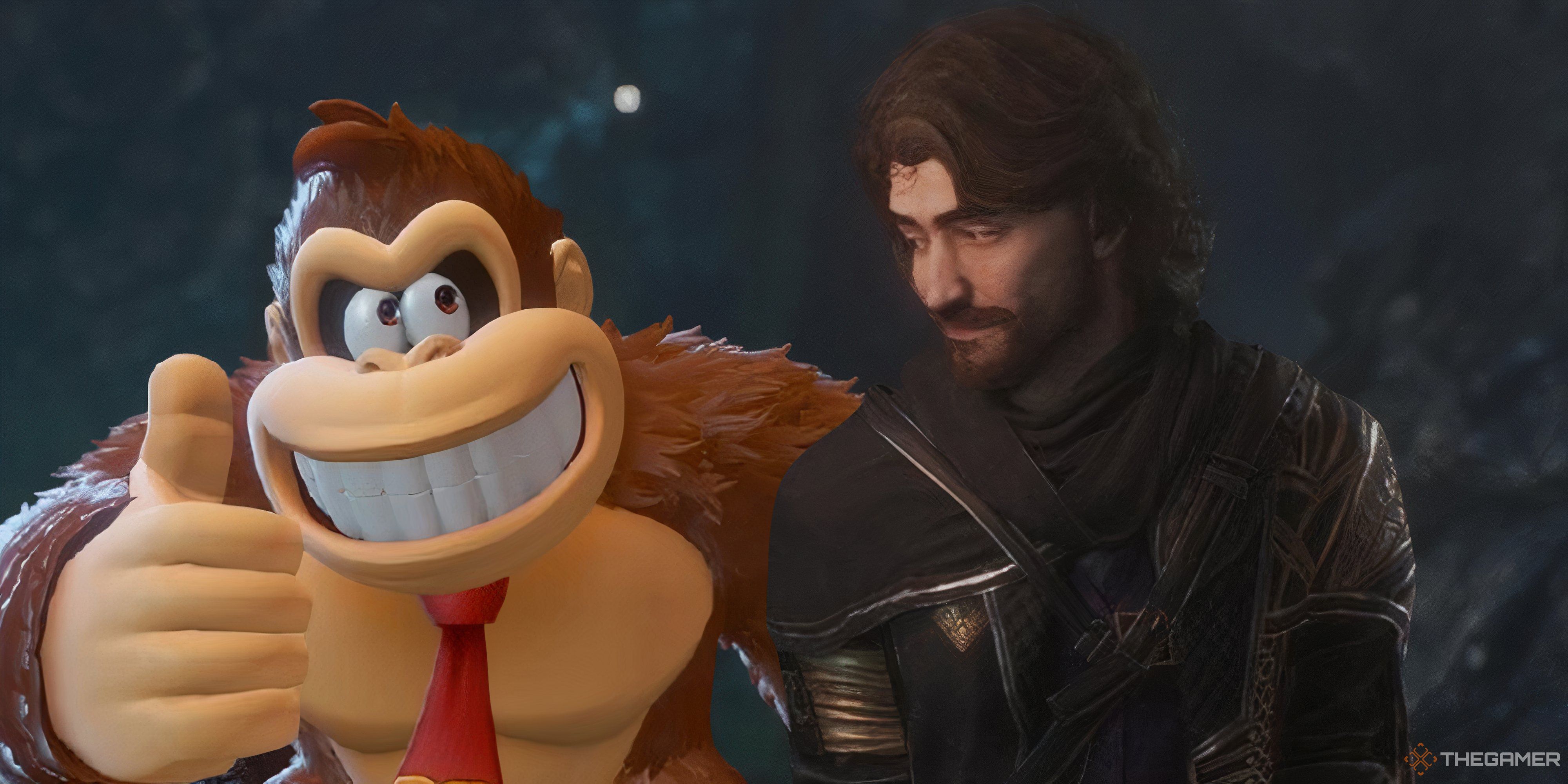 donkey kong giving gustave from clair obscur a thumbs up.