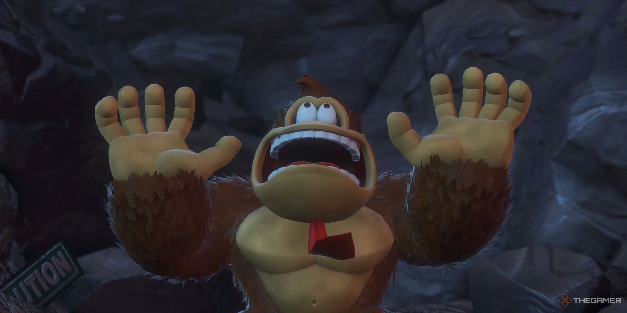 Donkey Kong looking shocked in Bananza.