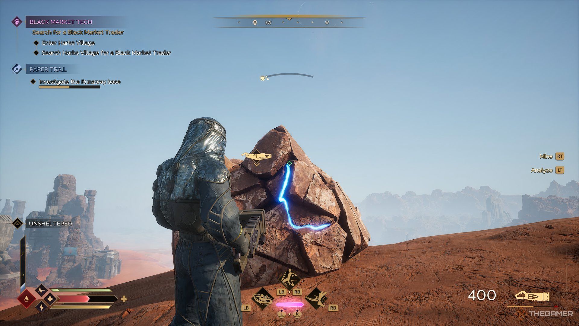Player cutting down an Aluminum Ore with a Cutteray in Dune: Awakening. 