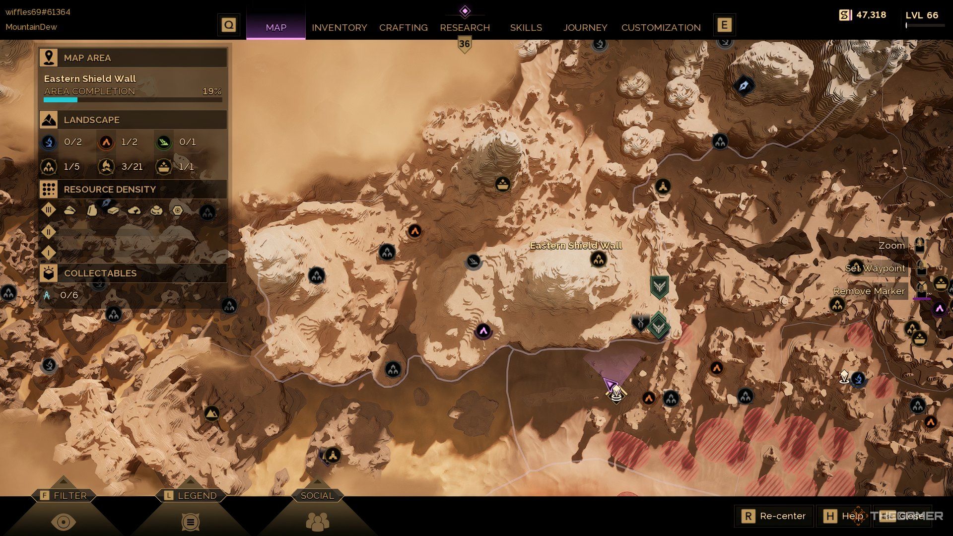 On the map of Dune: Awakening with the Eastern Sheild Wall selected. 