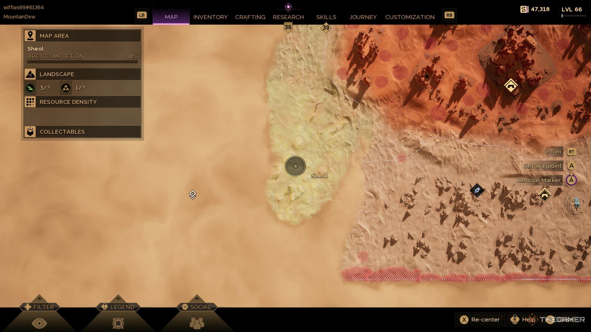 On the map of Dune: Awakening with the cursor hovering over Sheol.