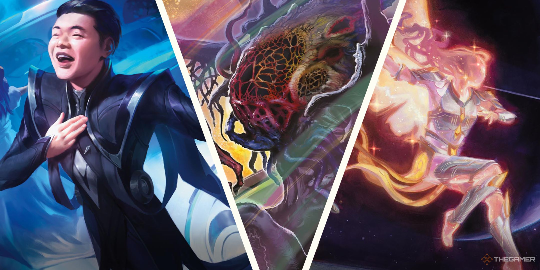 A singer, an Eldrazi, and an Angel in Magic: The Gathering's Edge of Eternities.