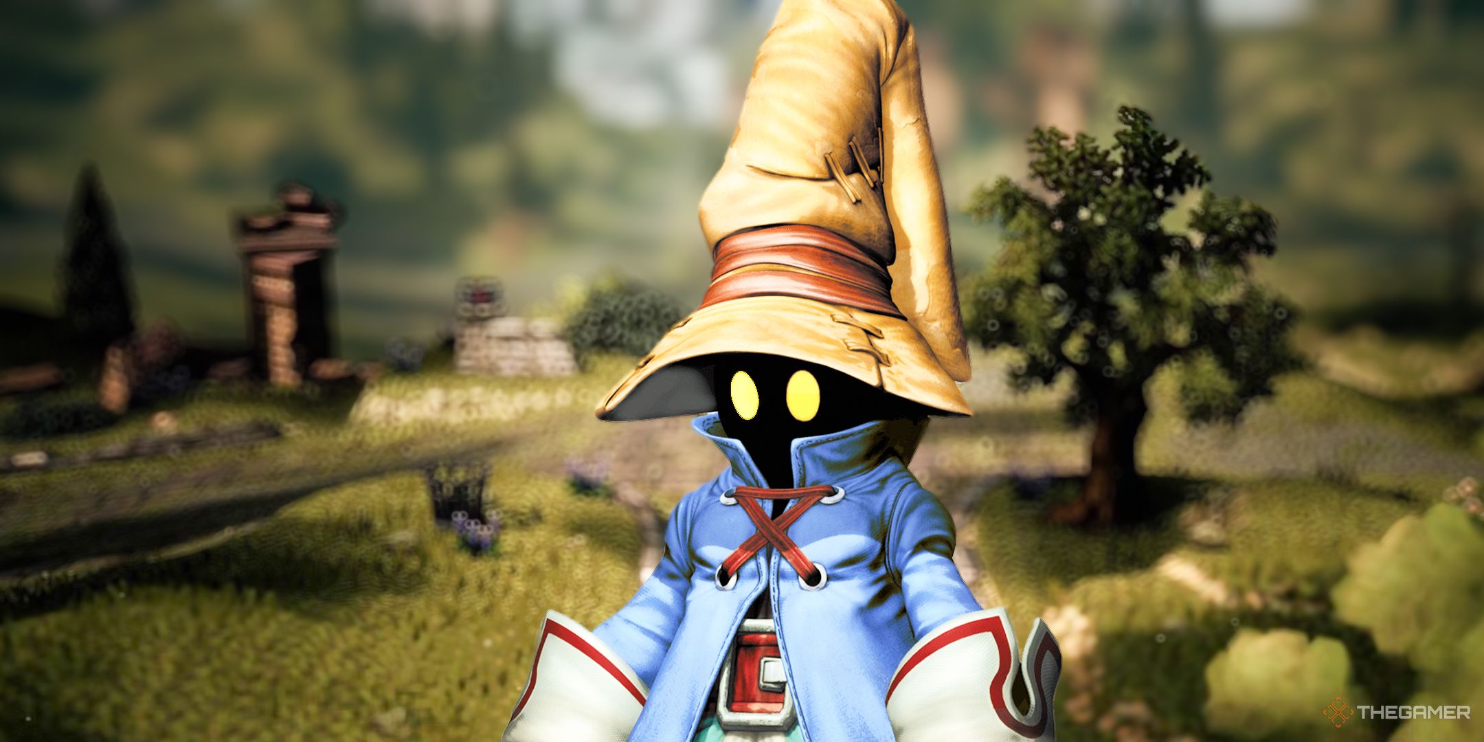 Final Fantasy 9 Vivi standing over an Octopath Traveler 2 road.