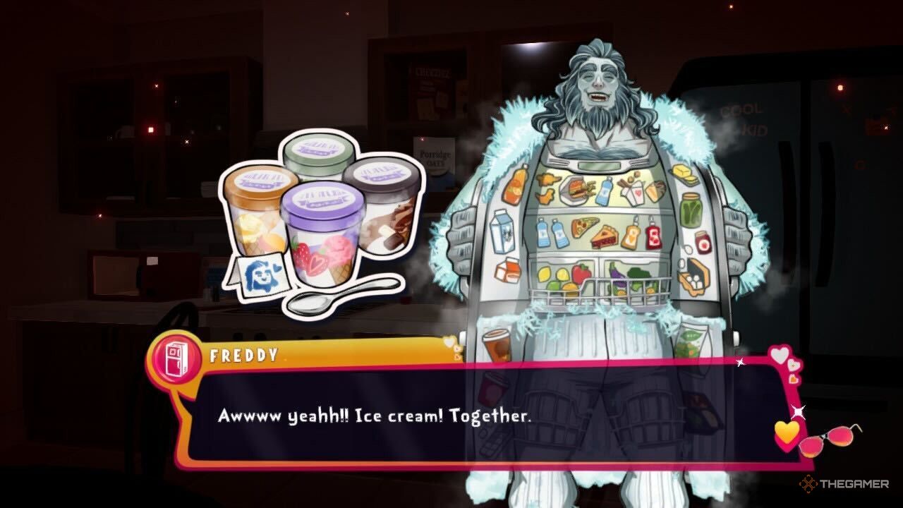Freddy giving you the ice cream collectible in Date Everything!