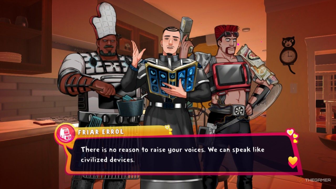 Friar Errol debating for kitchen appliances in Date Everything!