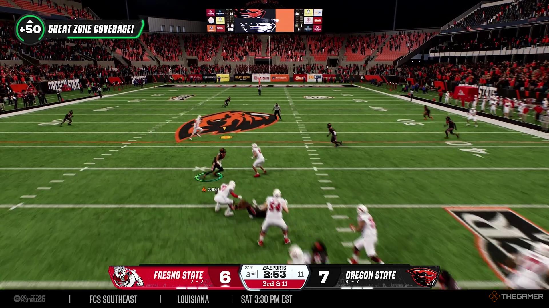 Gaining XP for great zone coverage despite a different Receiver being open in College Football 26.